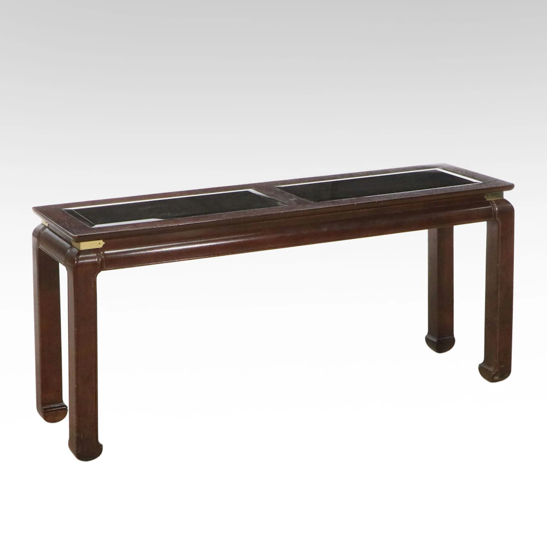 Asian Style Brass Mounted Glass Top Console Table, Late 20th Century