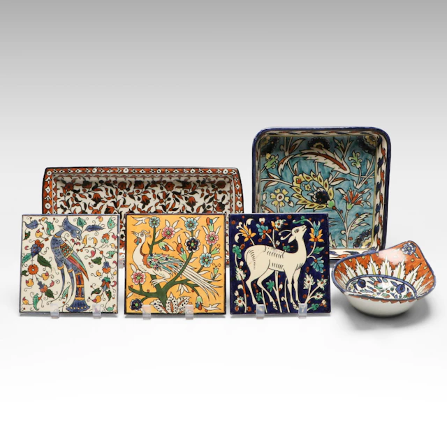 Jerusalem Pottery Polychrome Bowls and Decorative Tiles