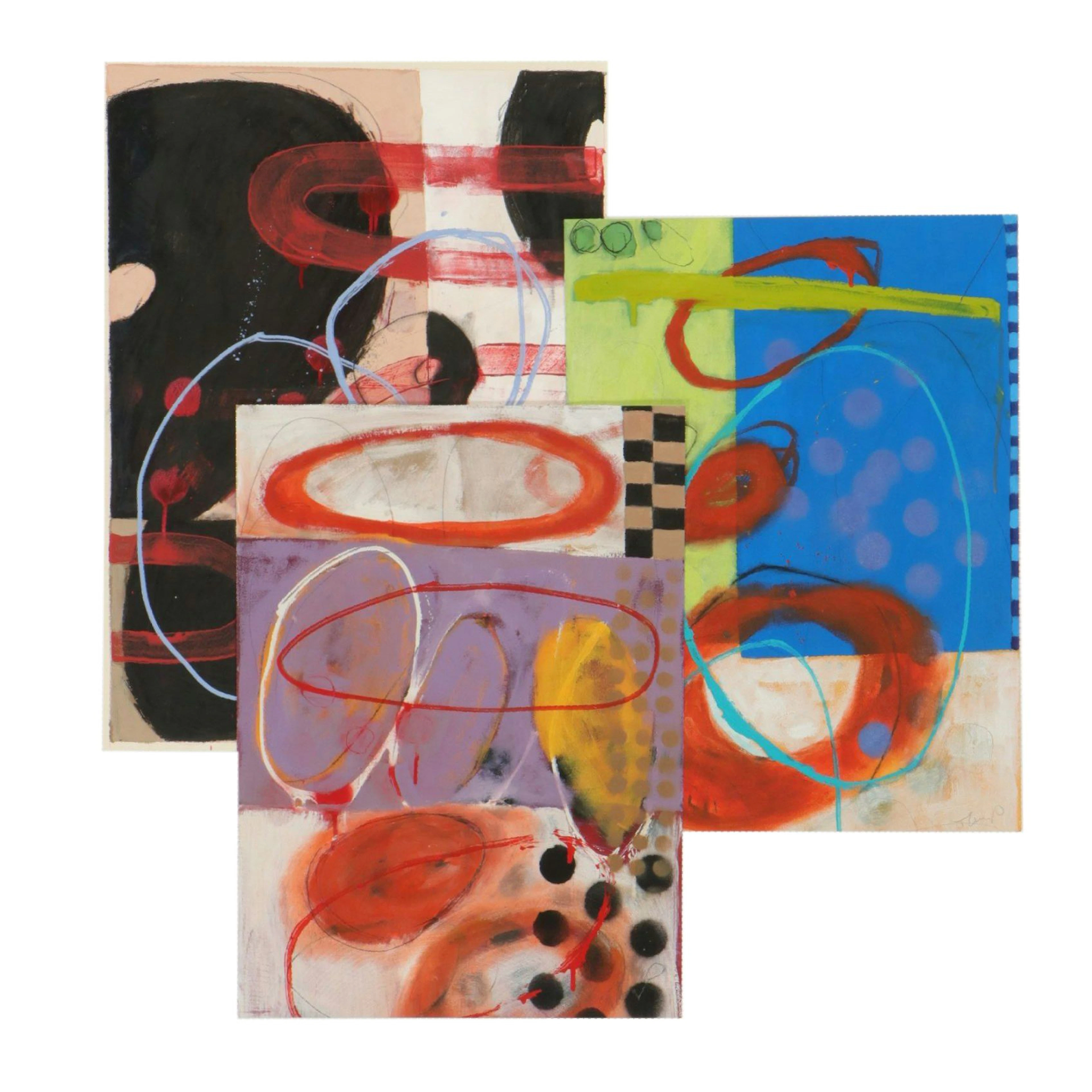 Todd Camp Trio of Acrylic Mixed Media Paintings, 21st Century