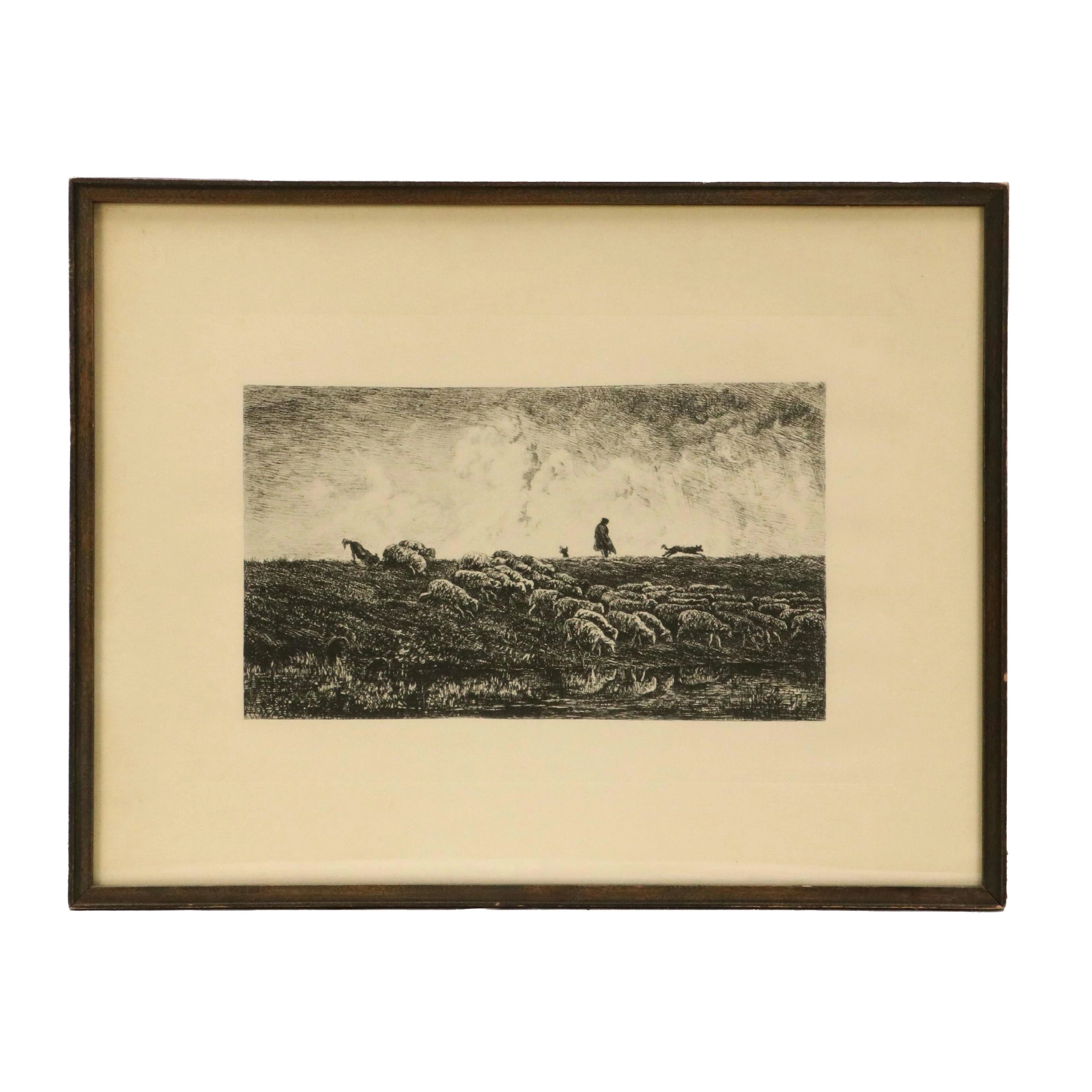 After Charles-François Daubigny Lithograph "L'Ondée," 1946