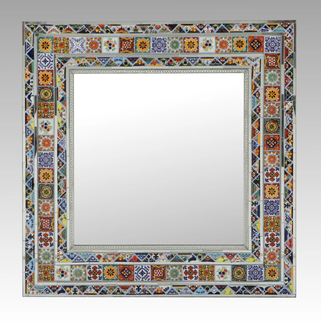 Mexican Talavera Ceramic Tiled Mirror, 21st Century