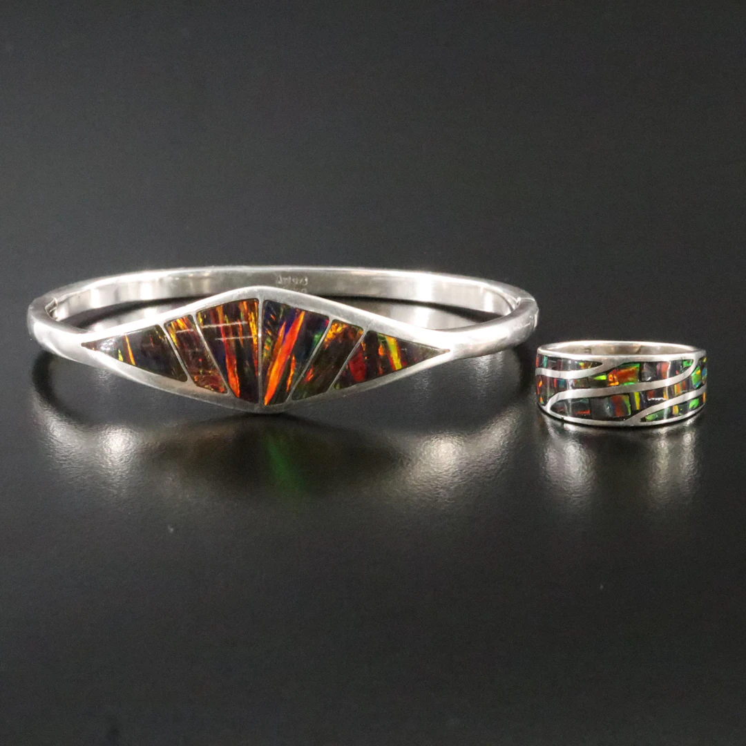 Opal Inlay Jewelry Featuring Sterling and 950 Silver