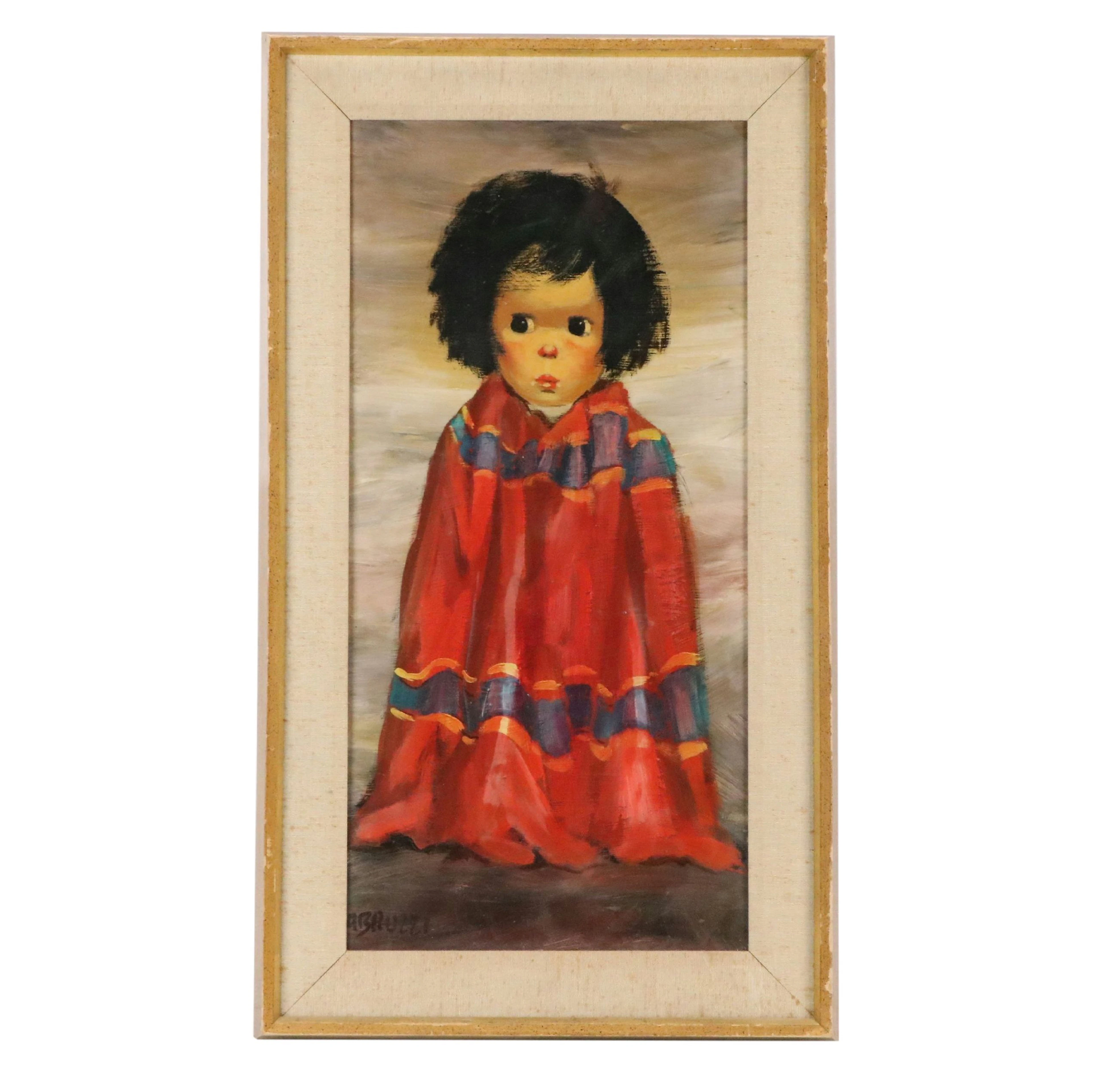 Harold Stephenson Stylized Oil Painting of Child Wrapped in Blanket