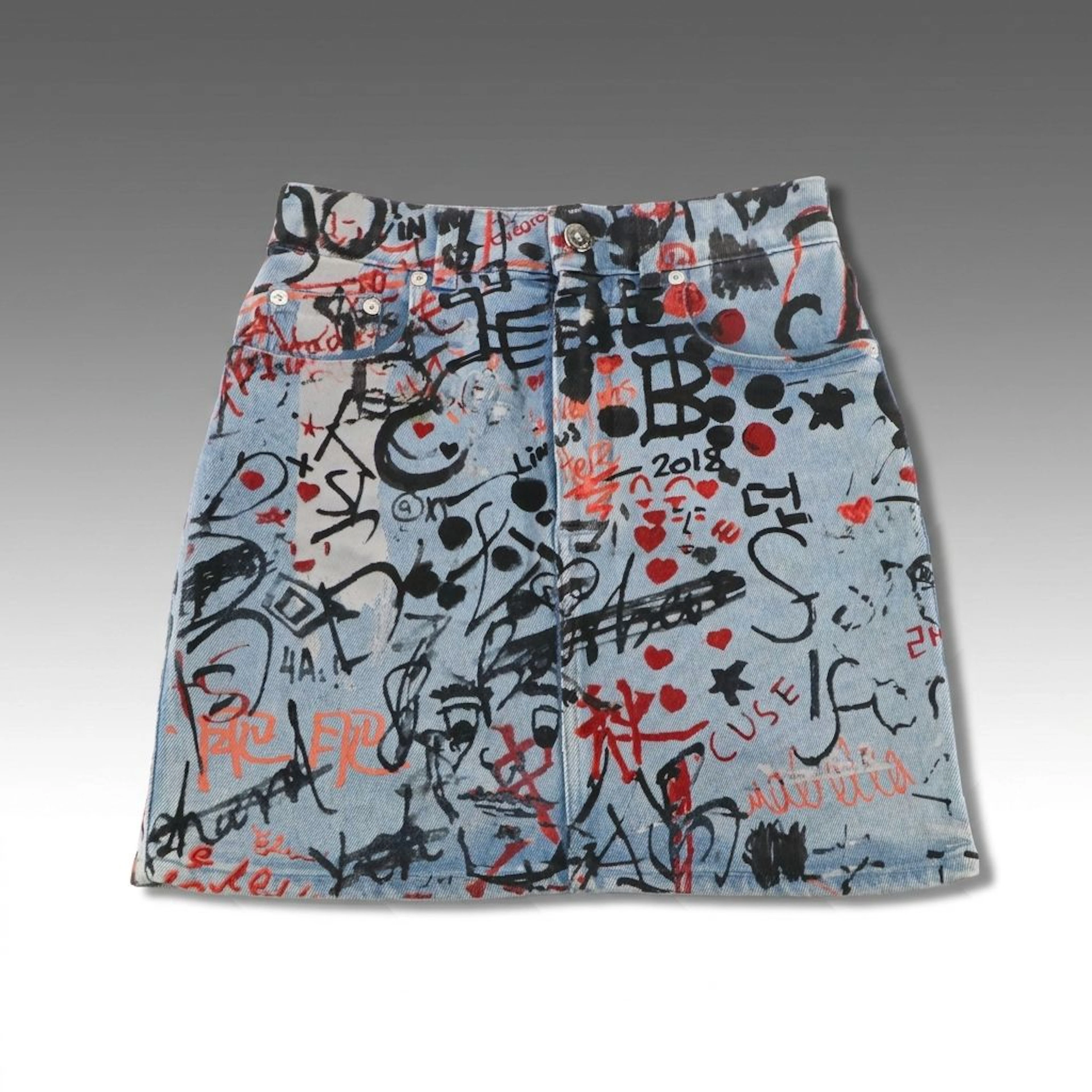 Burberry Graffiti Doodle Print Denim Skirt