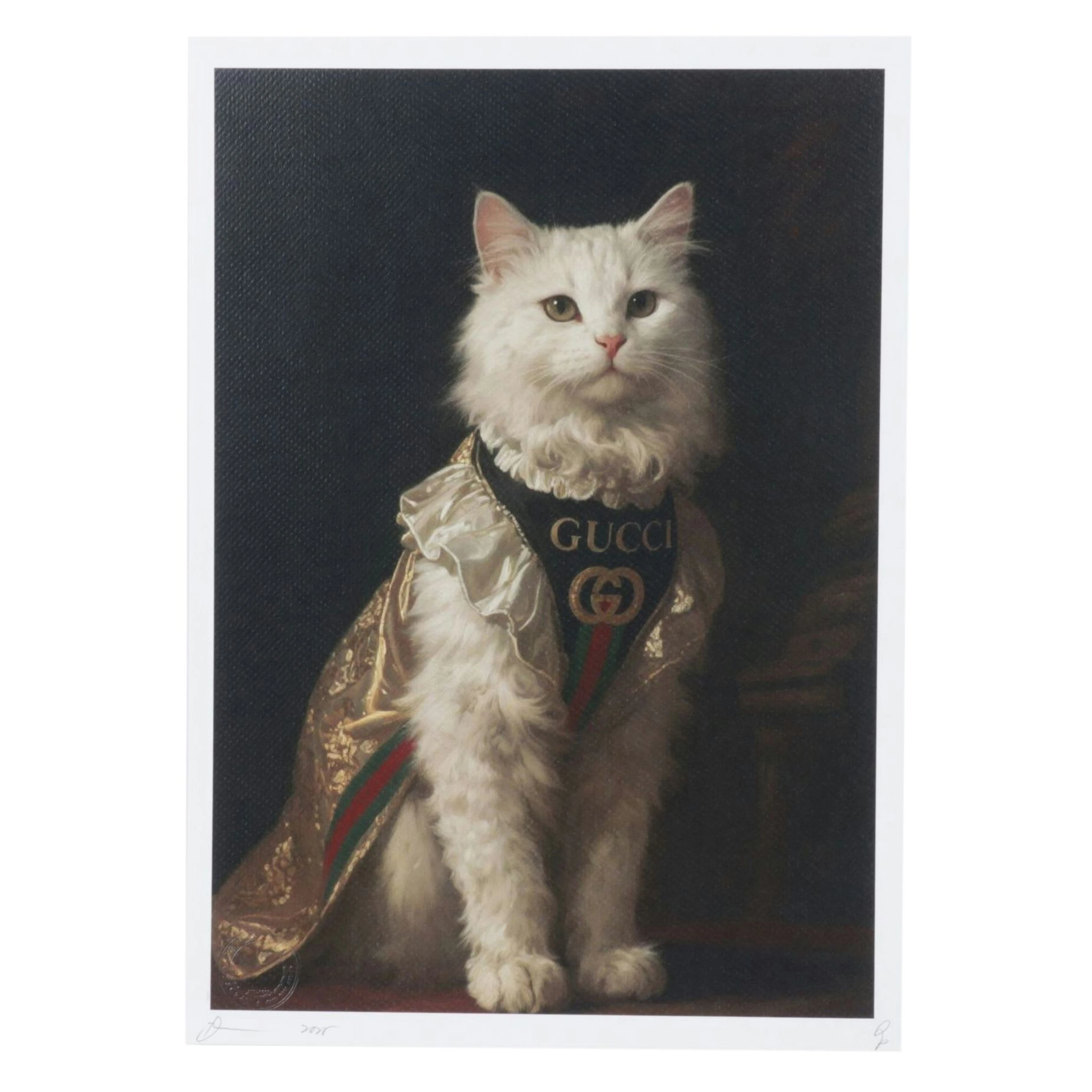 Death NYC Pop Art Digital Graphic Print of Persian Cat in Gucci Gown, 2025