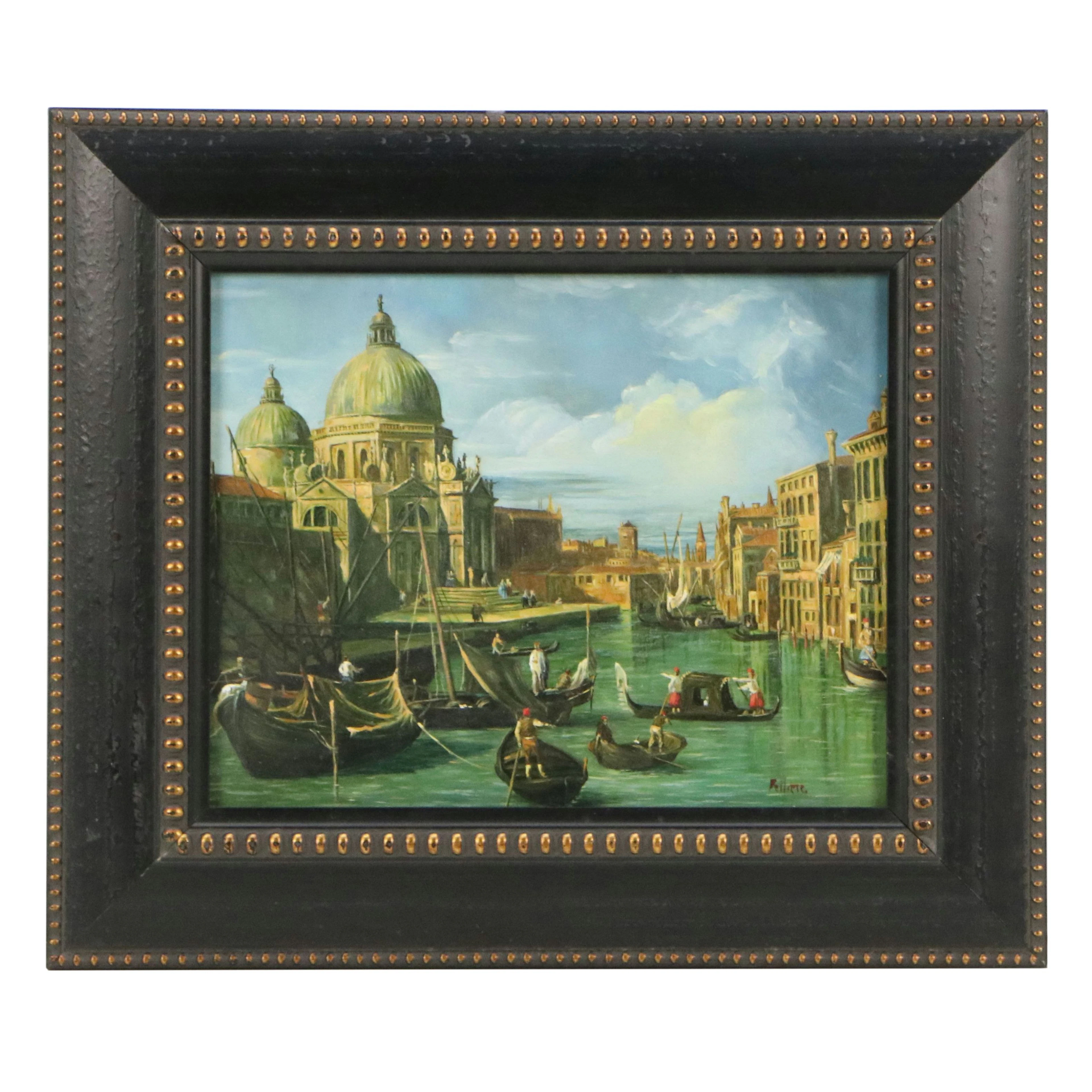 Oil Painting After Canaletto "Entrance to the Grand Canal," 21st Century