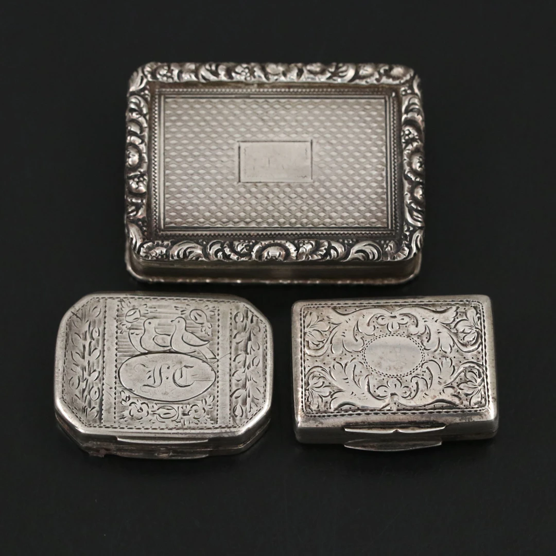 Samuel Pemberton and Other English Sterling Silver Smelling Salt Boxes