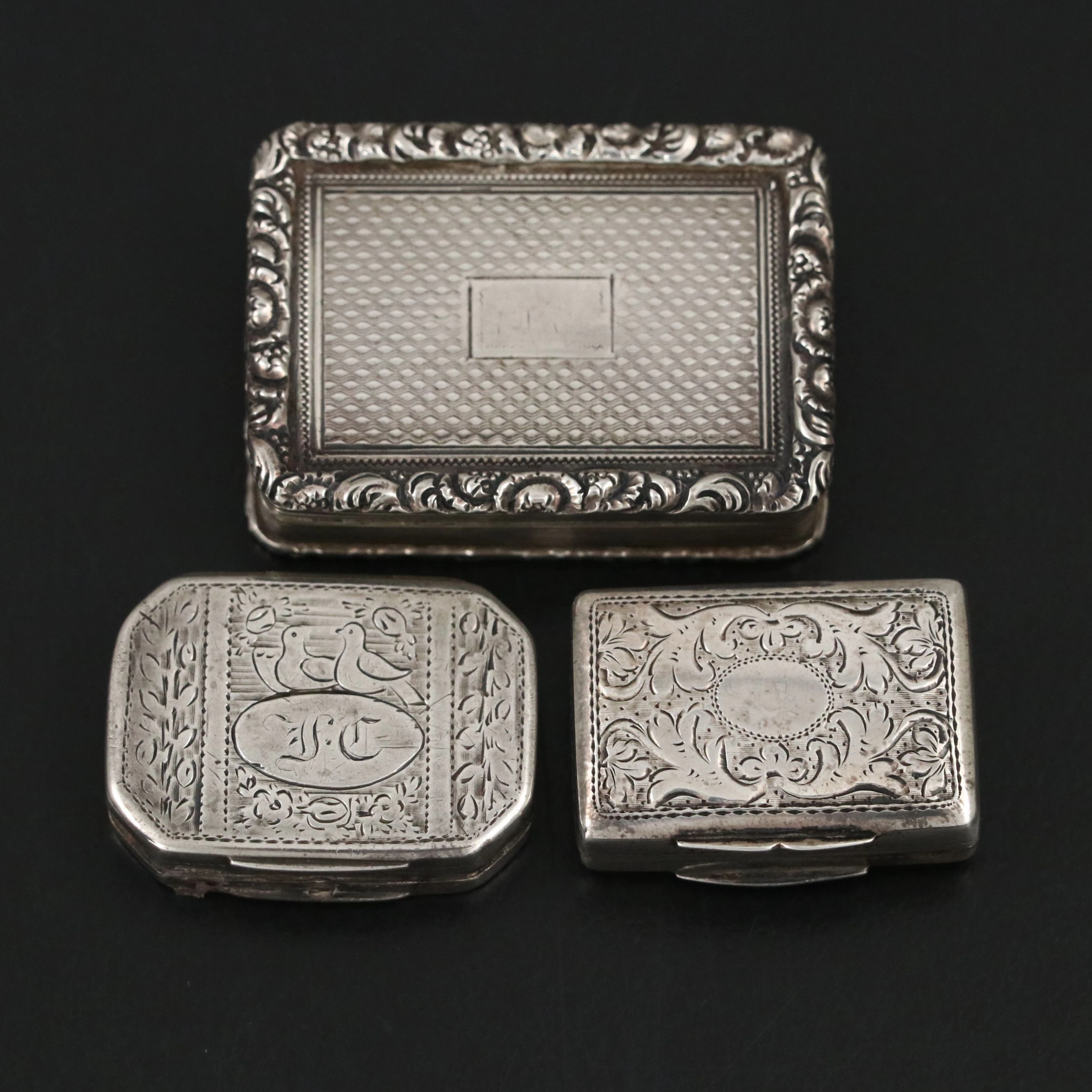 Samuel Pemberton and Other English Sterling Silver Smelling Salt Boxes
