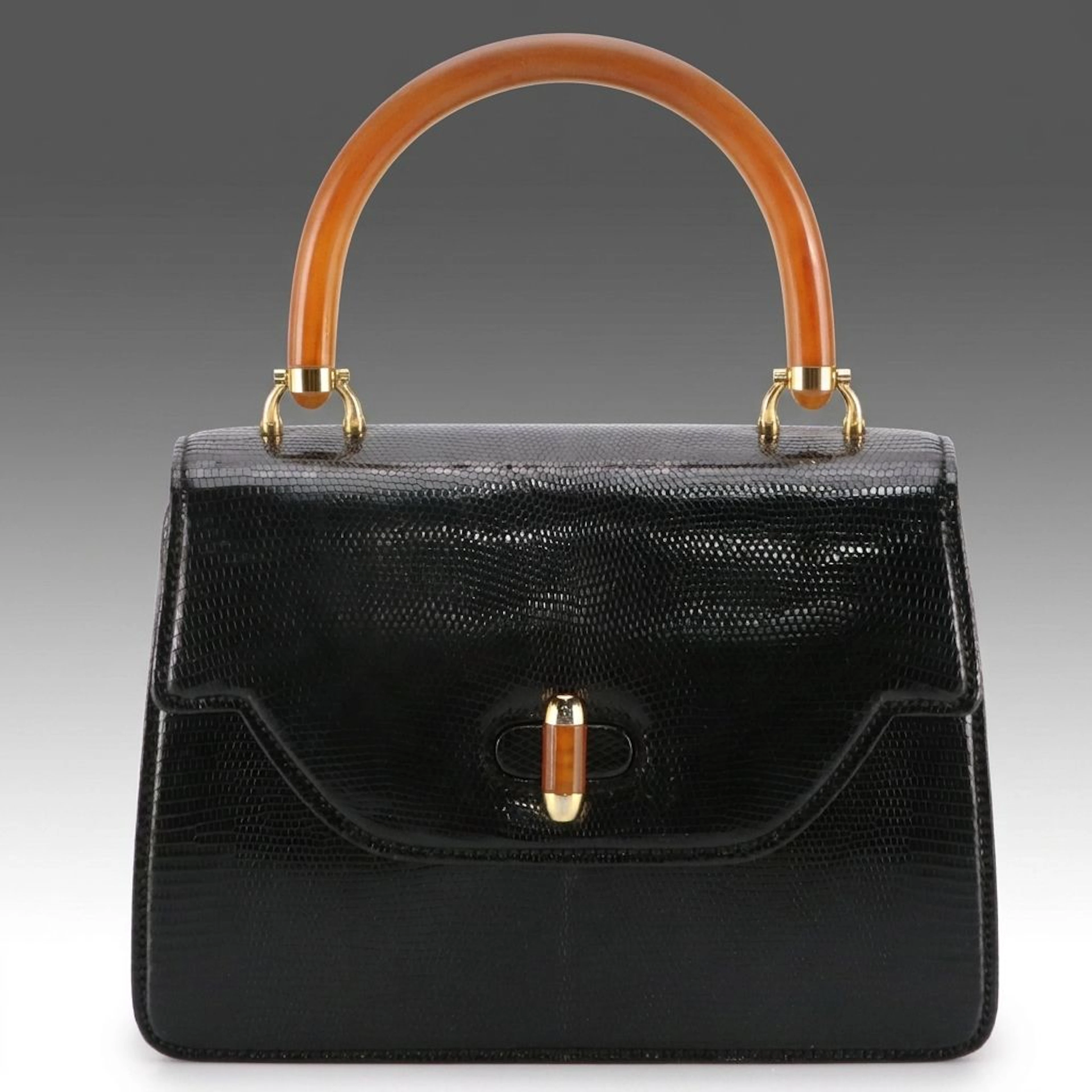 Vintage Gucci Lucite Top Handle Lizard Skin Handbag, Mid-20th Century