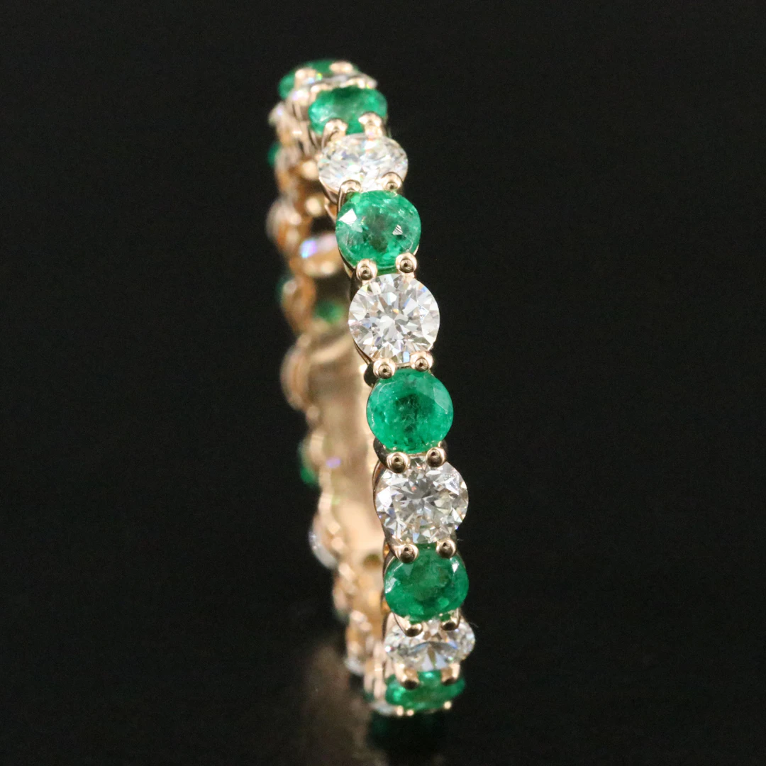 14K Emerald and 1.22 CTW Diamond Eternity Band