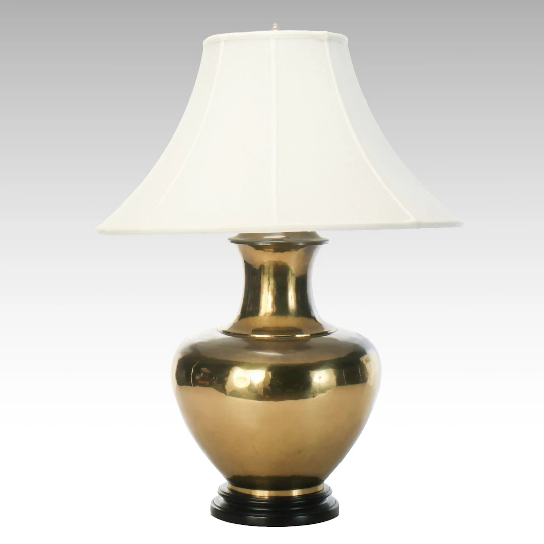 Brass Urn Form Table Lamp with Canterbury Fabric Bell Shade