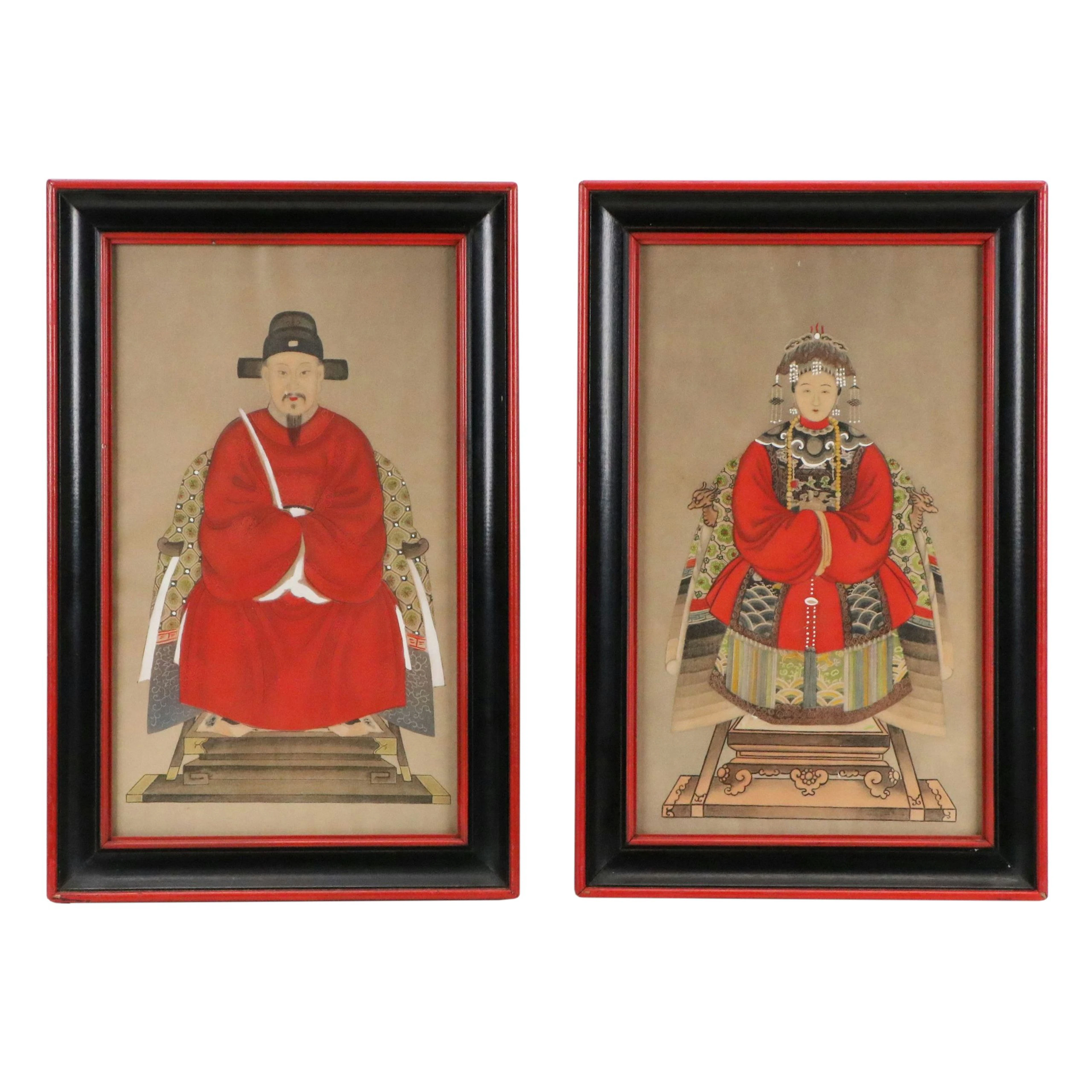 Chinese School Gouache Ancestor Portraits, Late 19th to 20th Century
