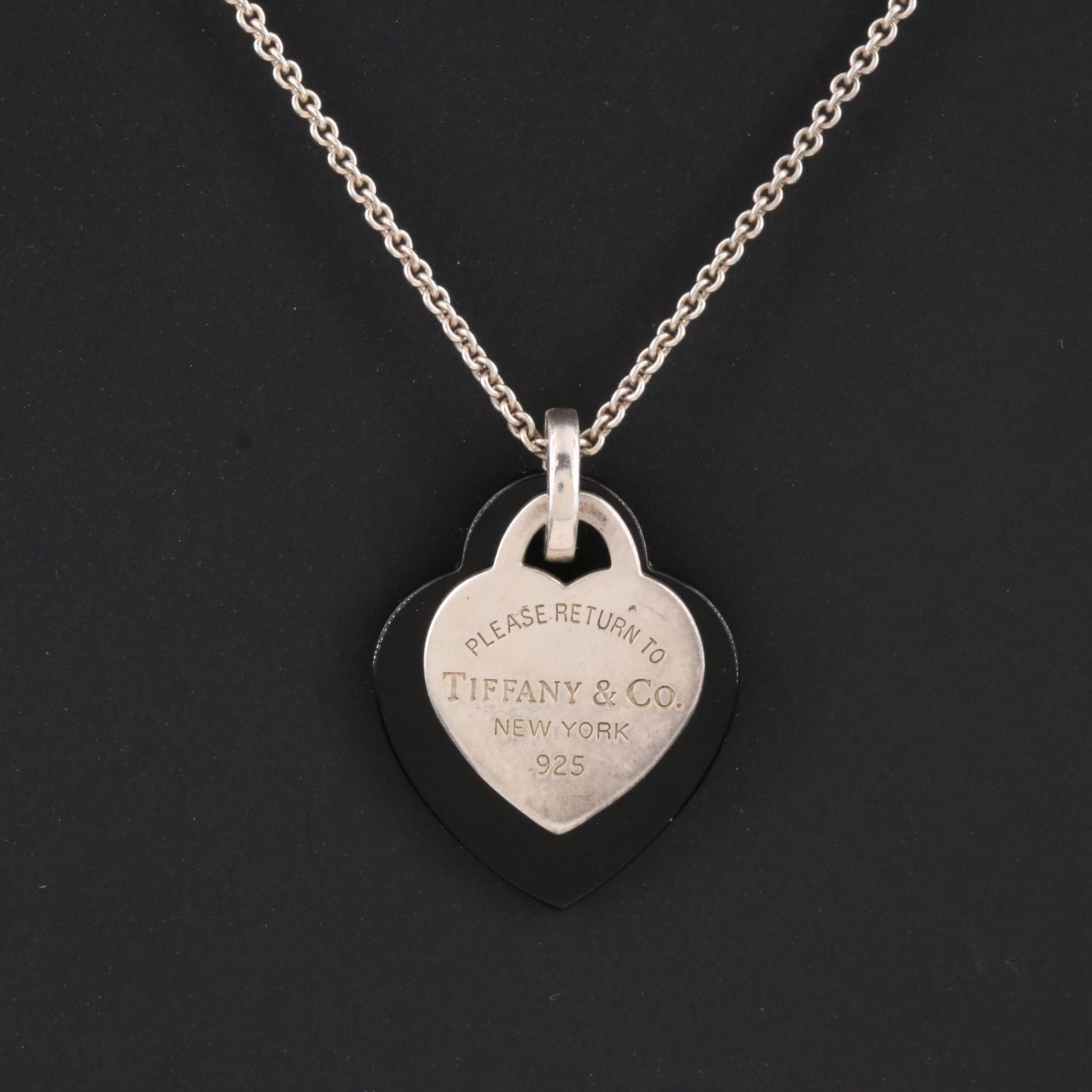 Tiffany & Co. Return to Tiffany Sterling and Onyx Double Heart Necklace
