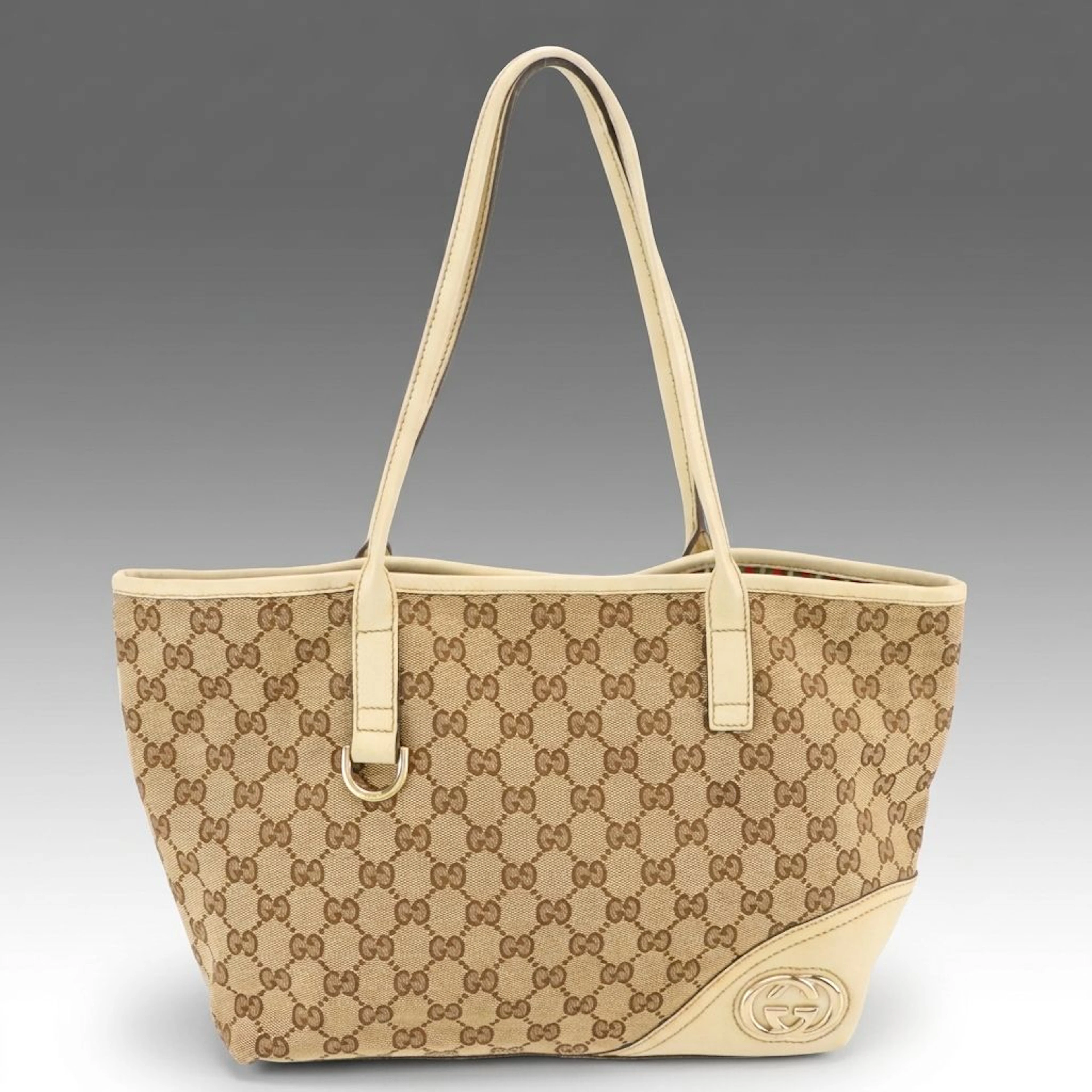 Gucci Britt Tote Bag in Brown GG Canvas and Ivory Calfskin Leather Trim