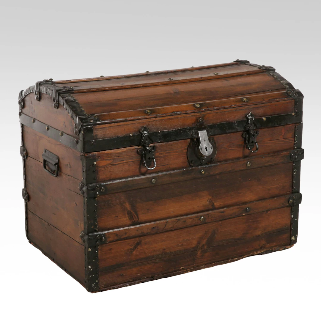 Victorian Pine Dome-Top Trunk, Late 19th/Early 20th Century