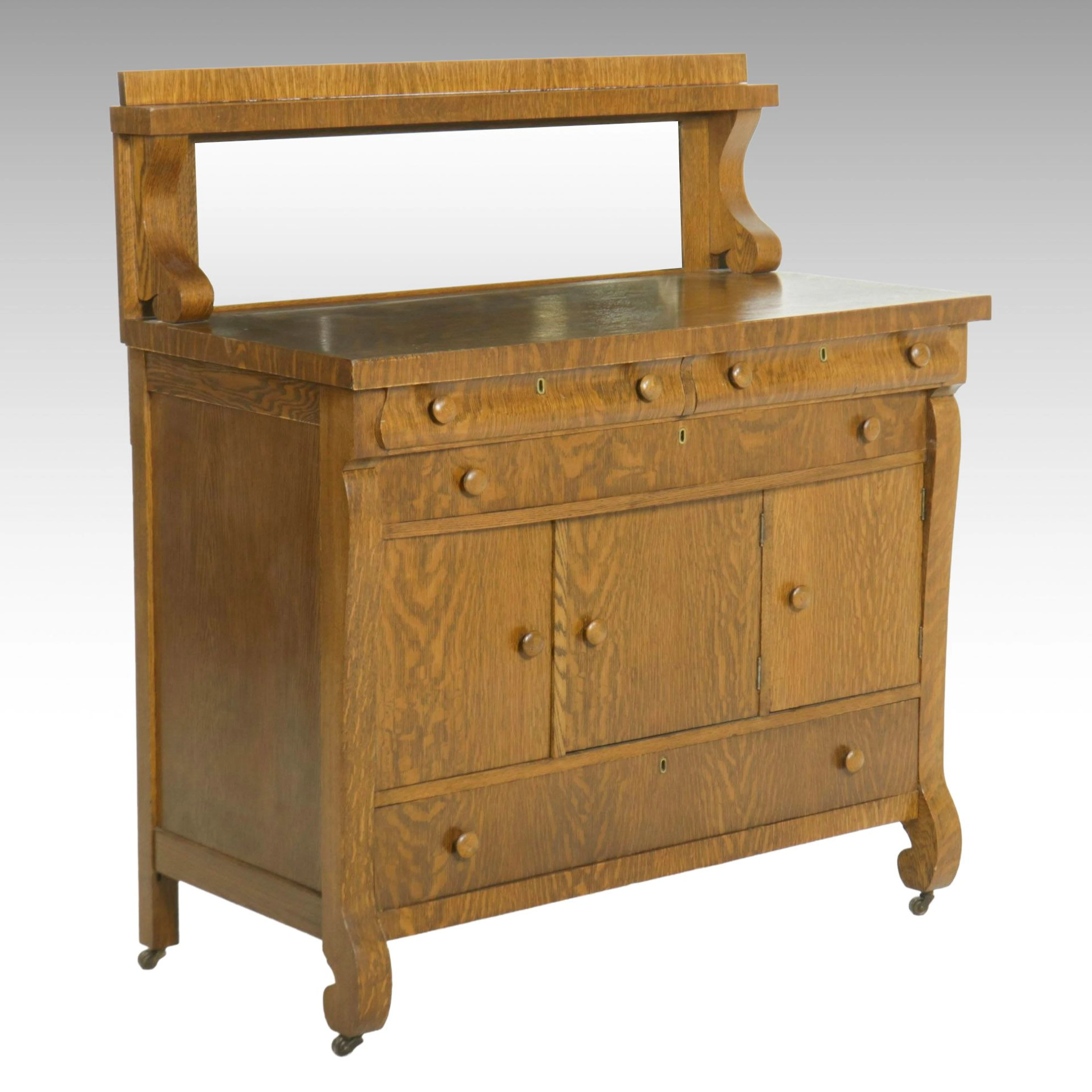 Empire Style Quarter Sawn Oak Sideboard with Mirror Backsplash