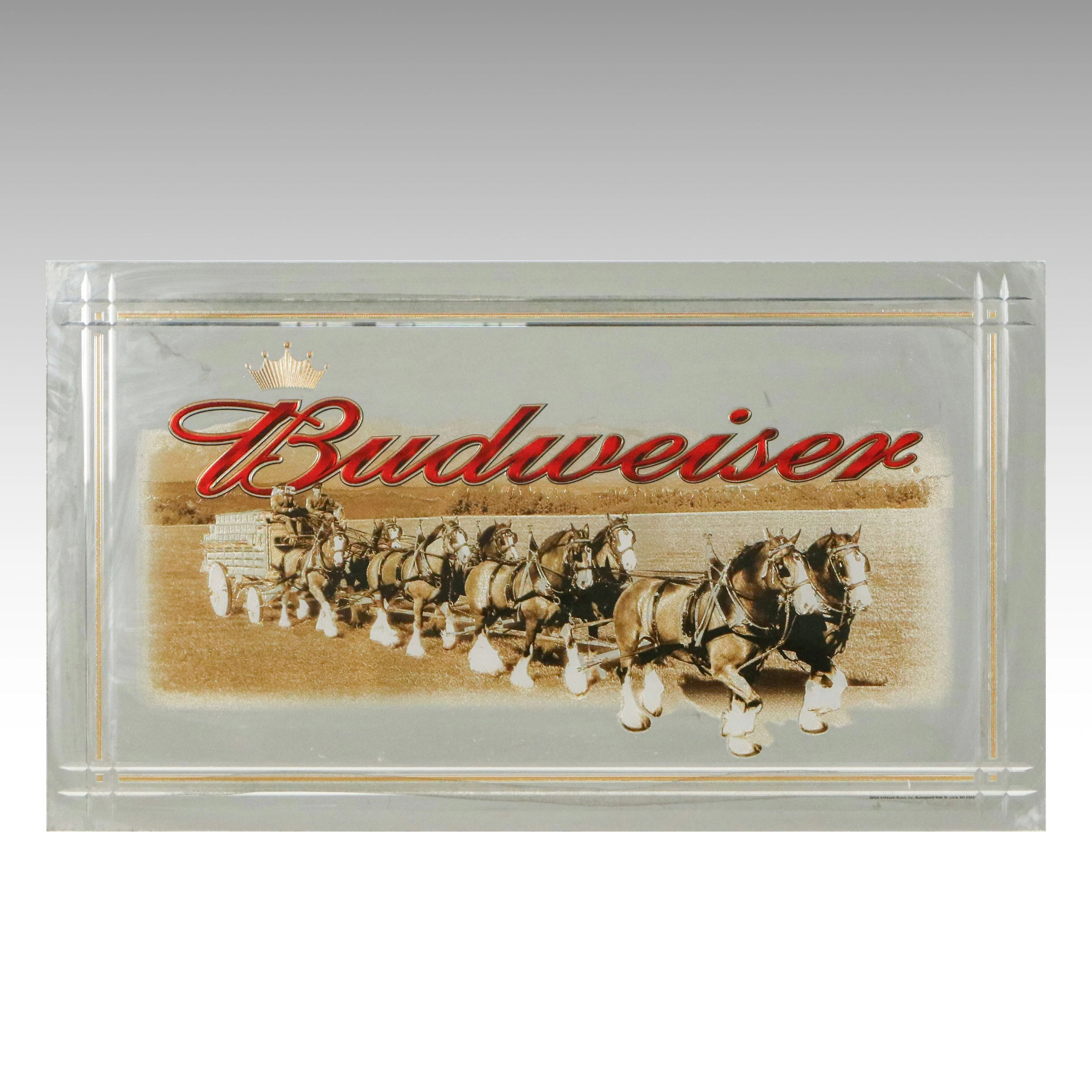 Anheuser-Busch Budweiser Foil Printed Bar Mirror with Clydesdales, 2004