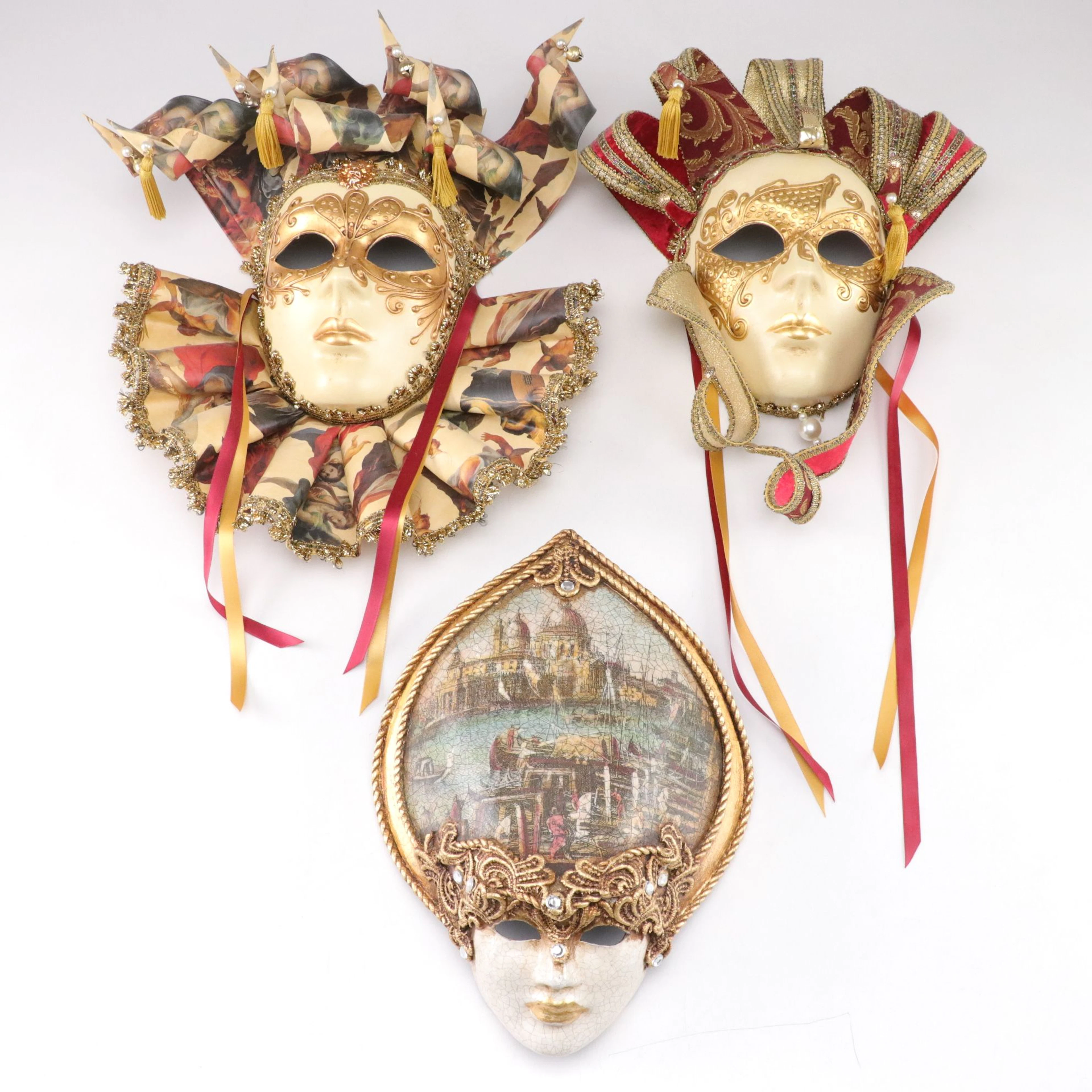 Hand Made Venetian Jester Carnival Masks, Late 20th/ Early 21st Century