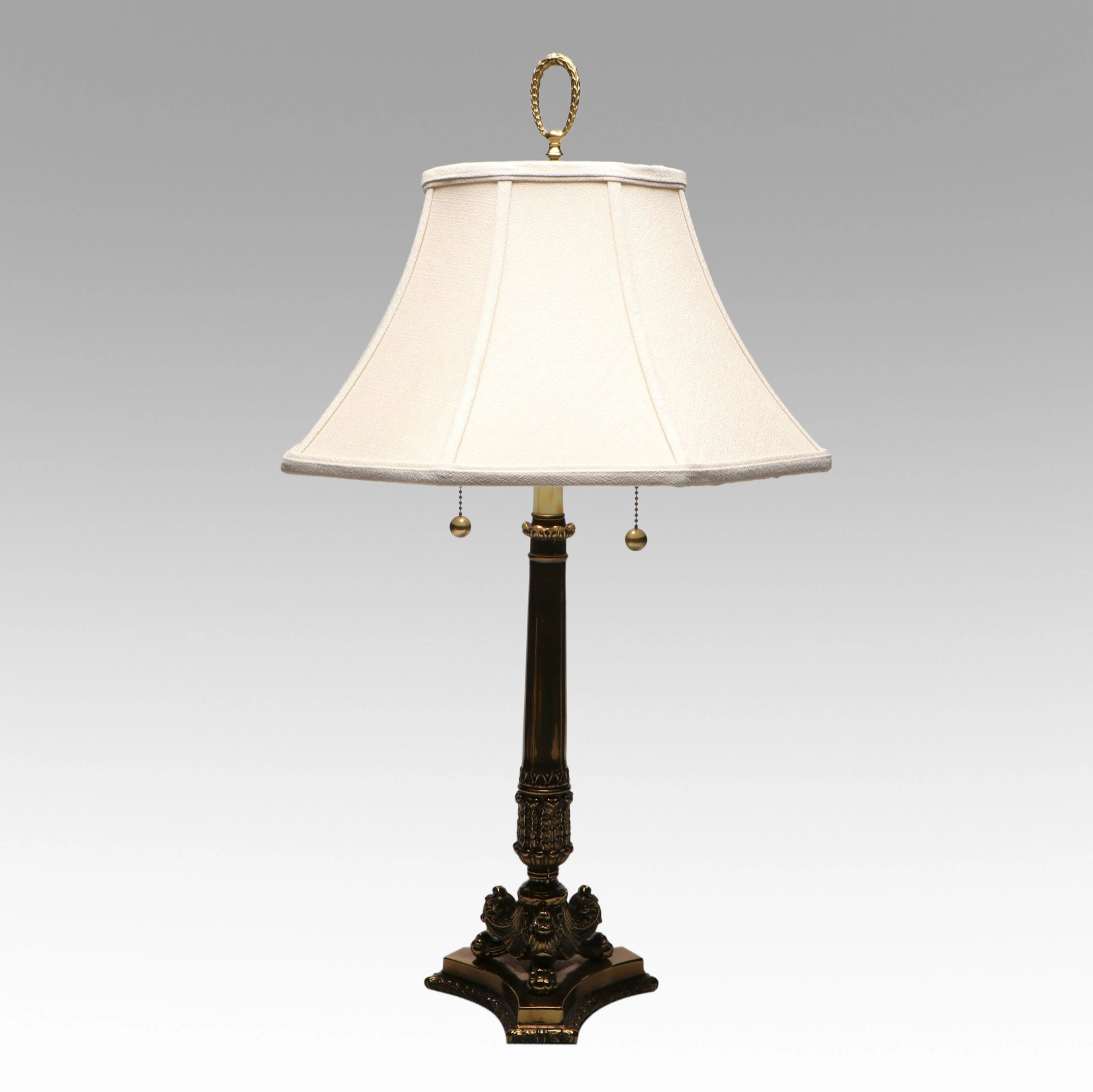 Brass Neoclassical Style Table Lamp with Westwood Bell Shade