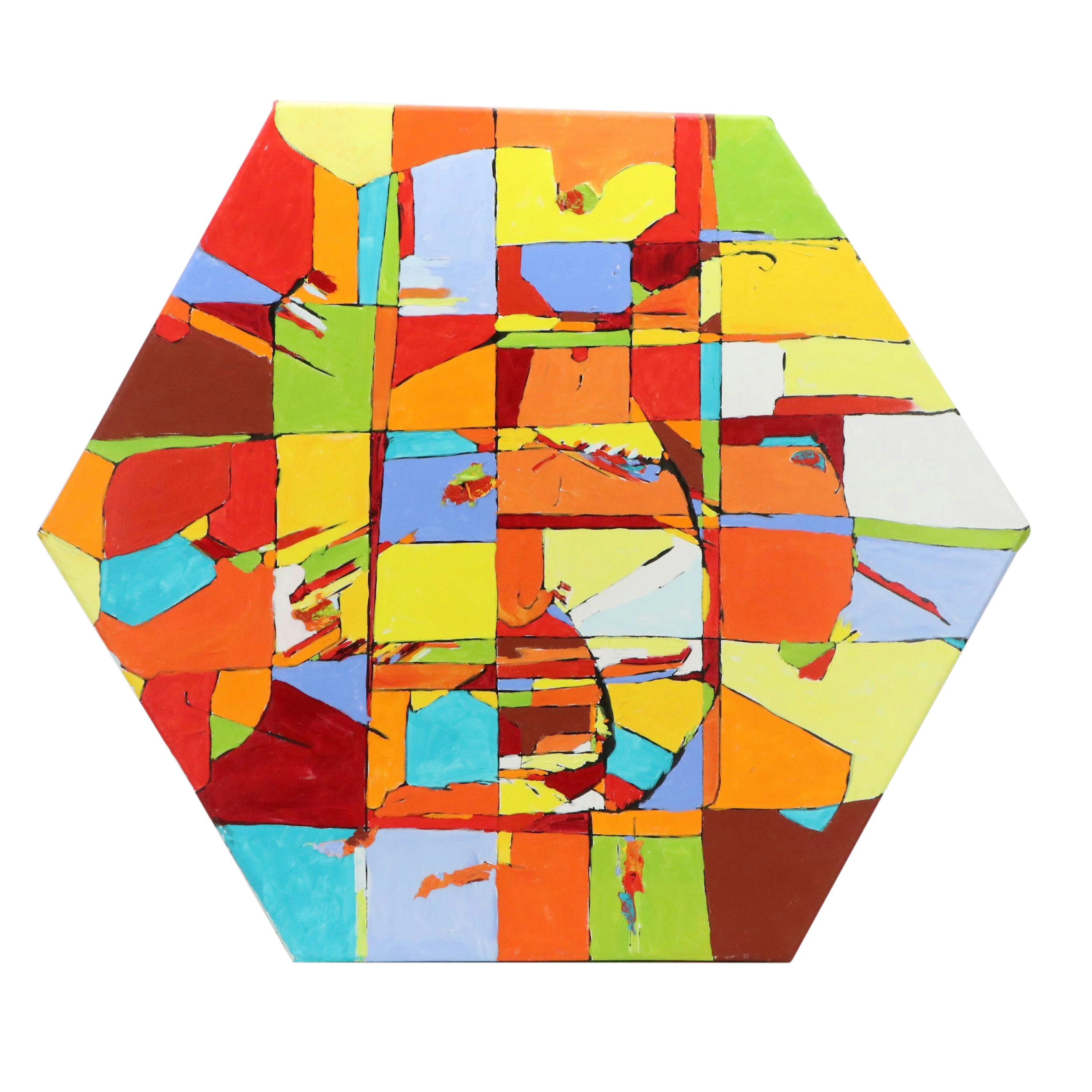 Rosemarie Bloch Hexagonal Acrylic Painting, Circa 2010
