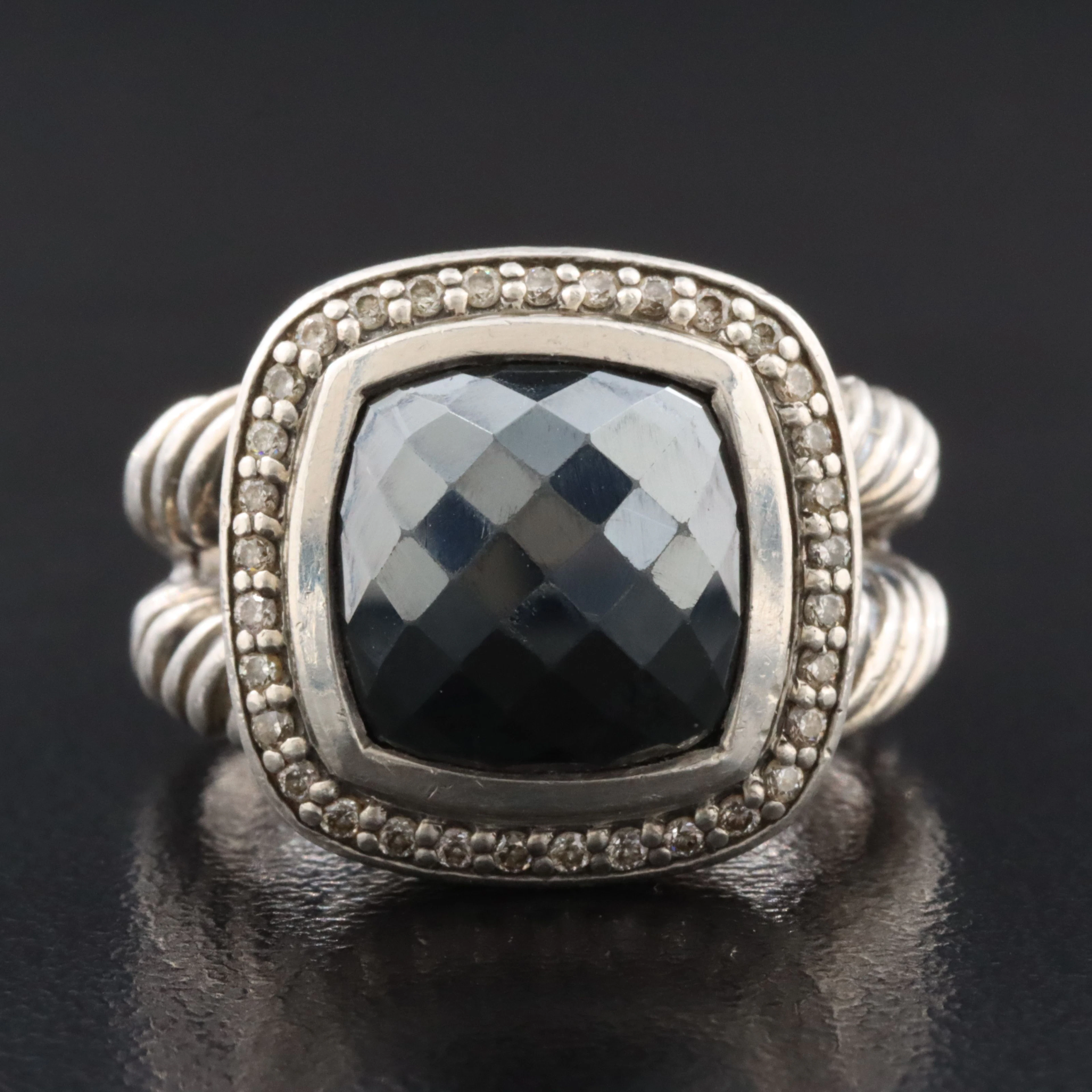 David Yurman Albion Sterling Hematite and Diamond Ring