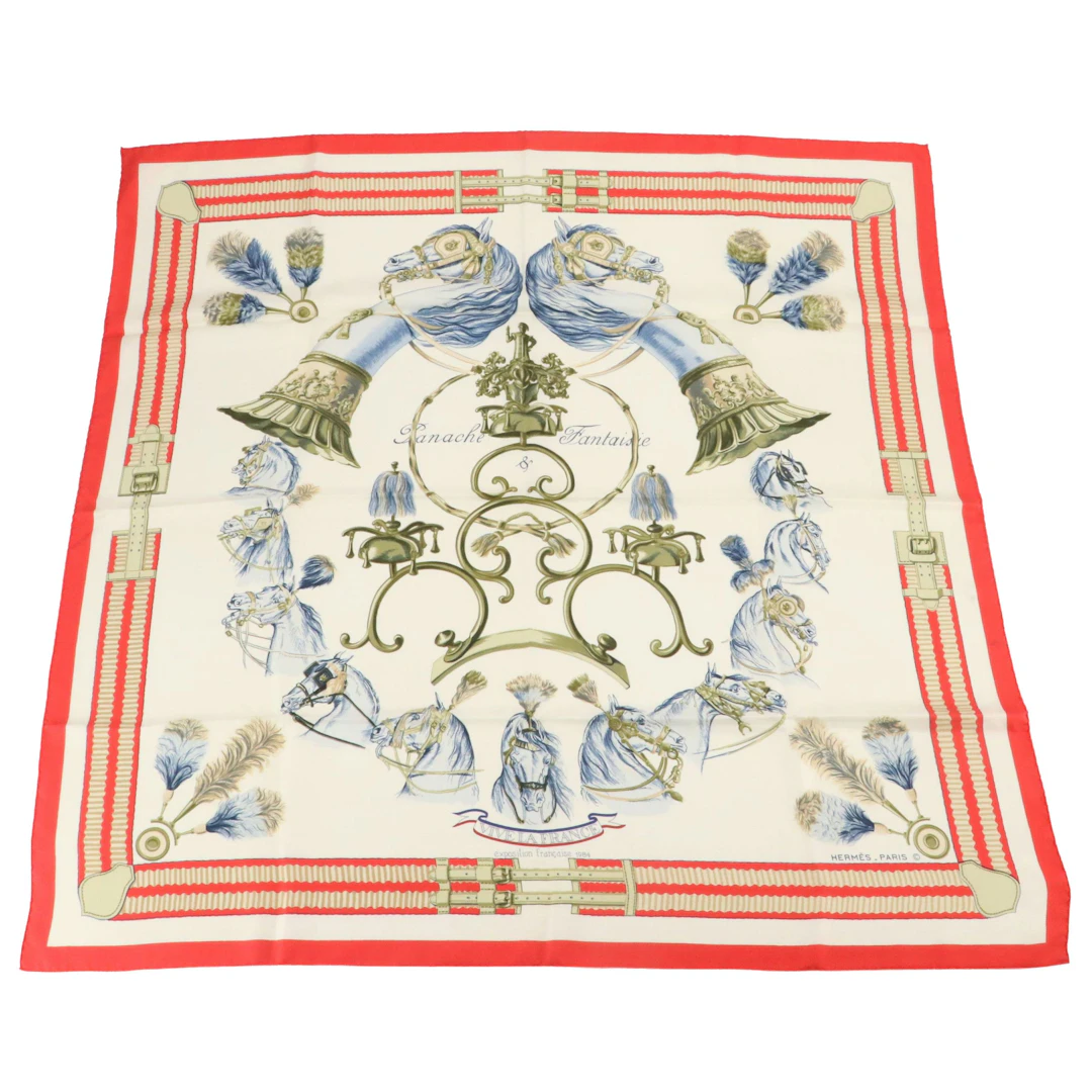 Hermès Early Issue "Panache & Fantaisie" Scarf 90 in Silk Twill