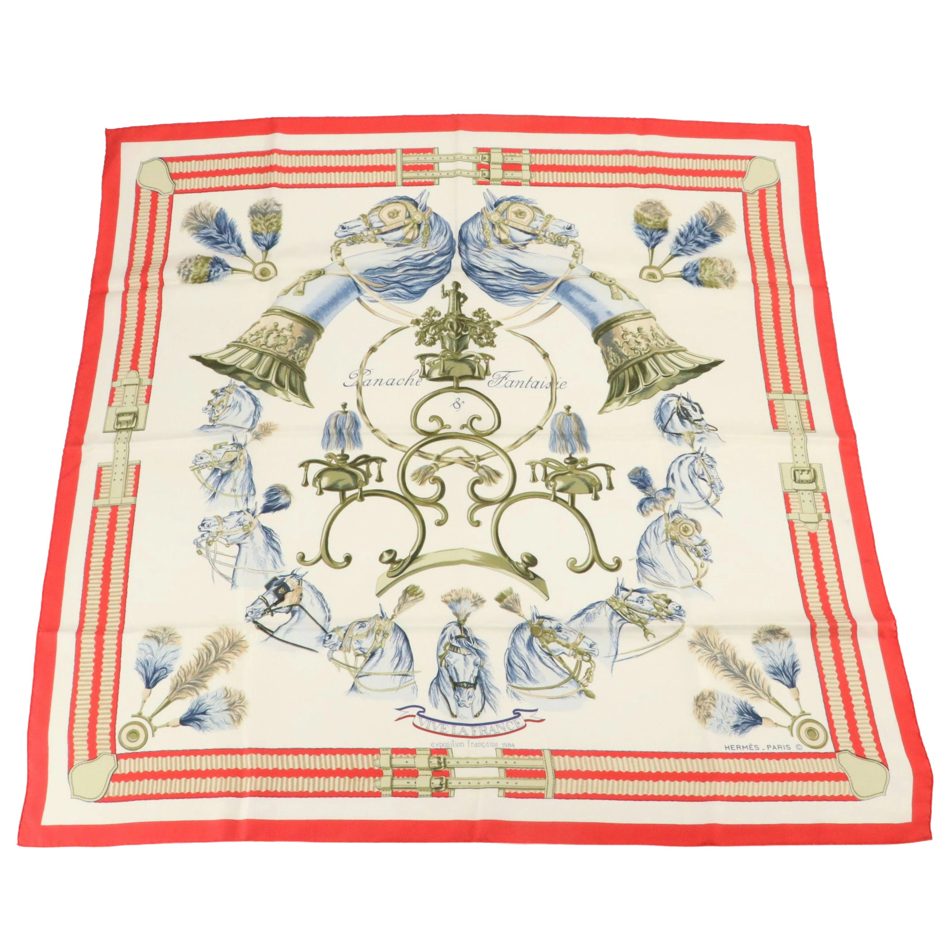 Hermès Early Issue "Panache & Fantaisie" Scarf 90 in Silk Twill