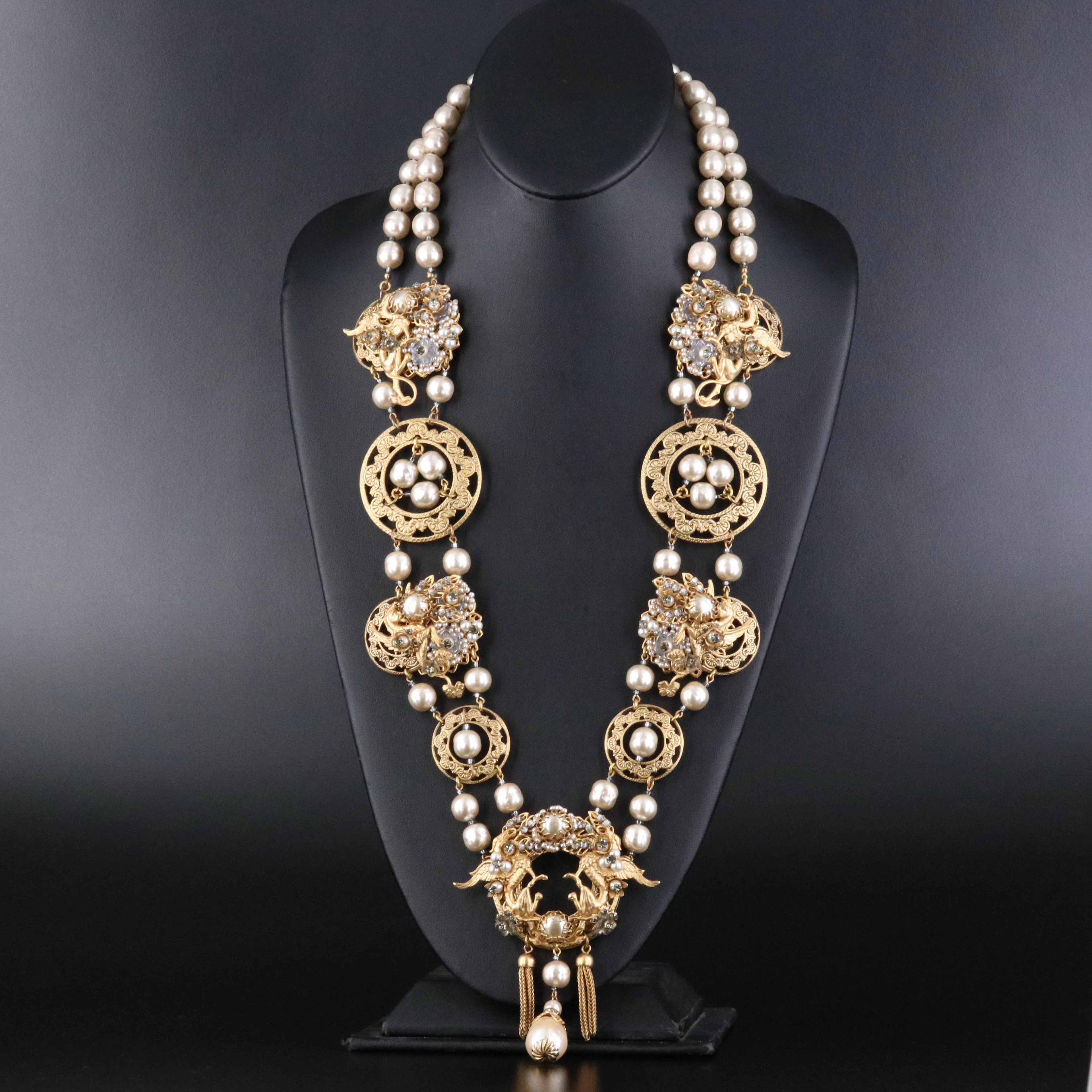 Ian St. Gielar & Stanley Hagler Faux Pearl and Rhinestone Necklace
