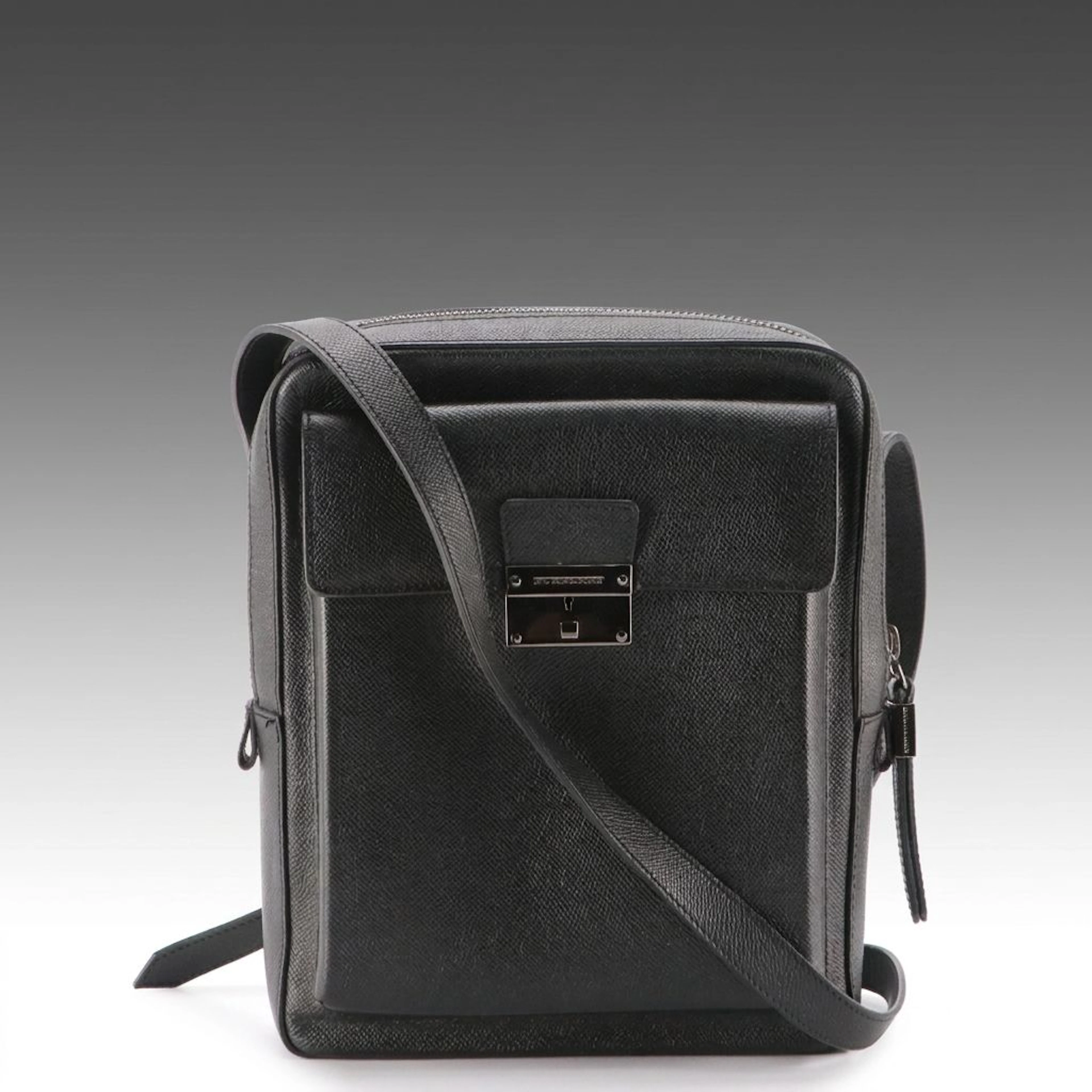 Burberry Front Pocket Crossbody Bag in Black Grained Calfskin Leather
