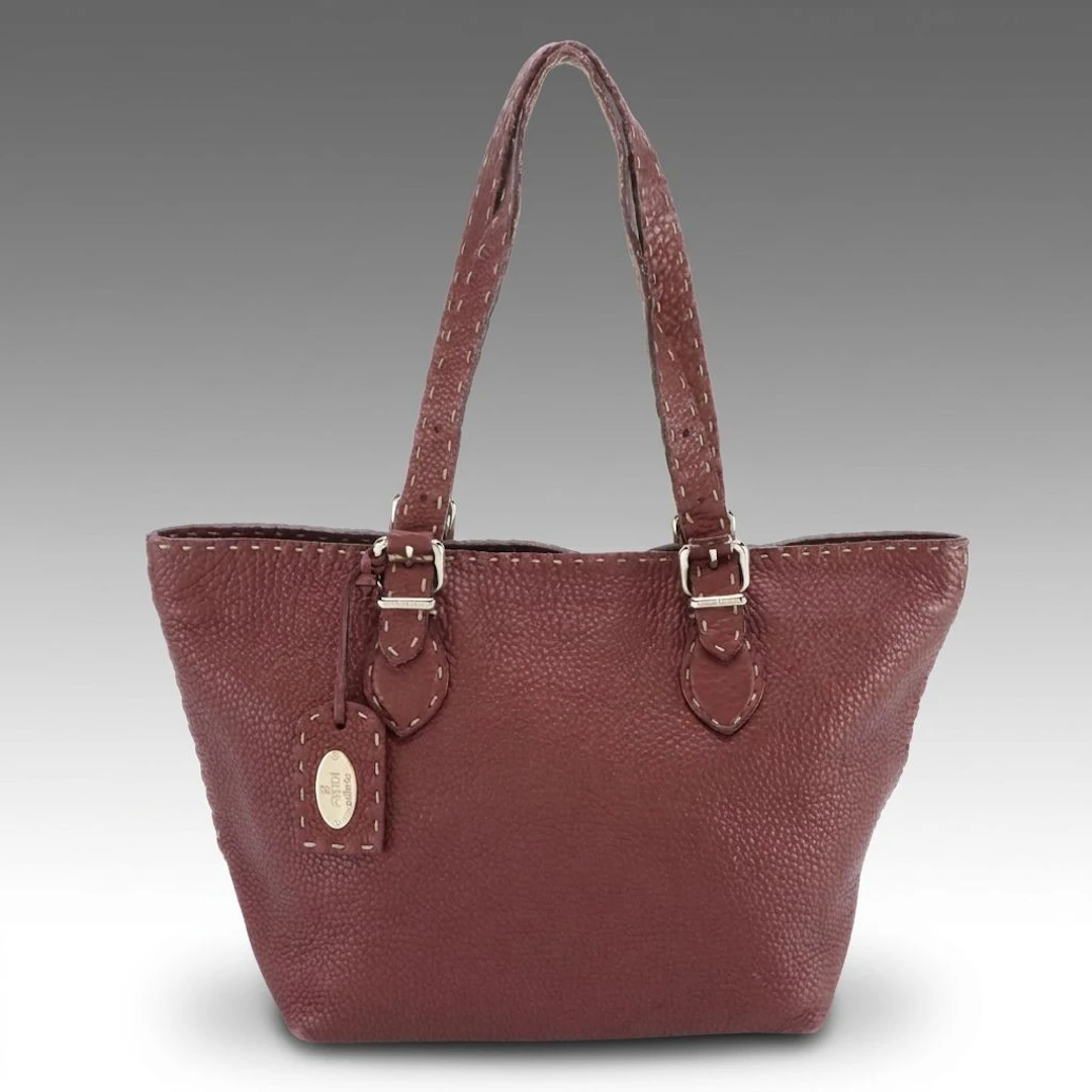 Fendi Selleria Zip Tote Bag with Running Stitch Detail Grained Calfskin Leather