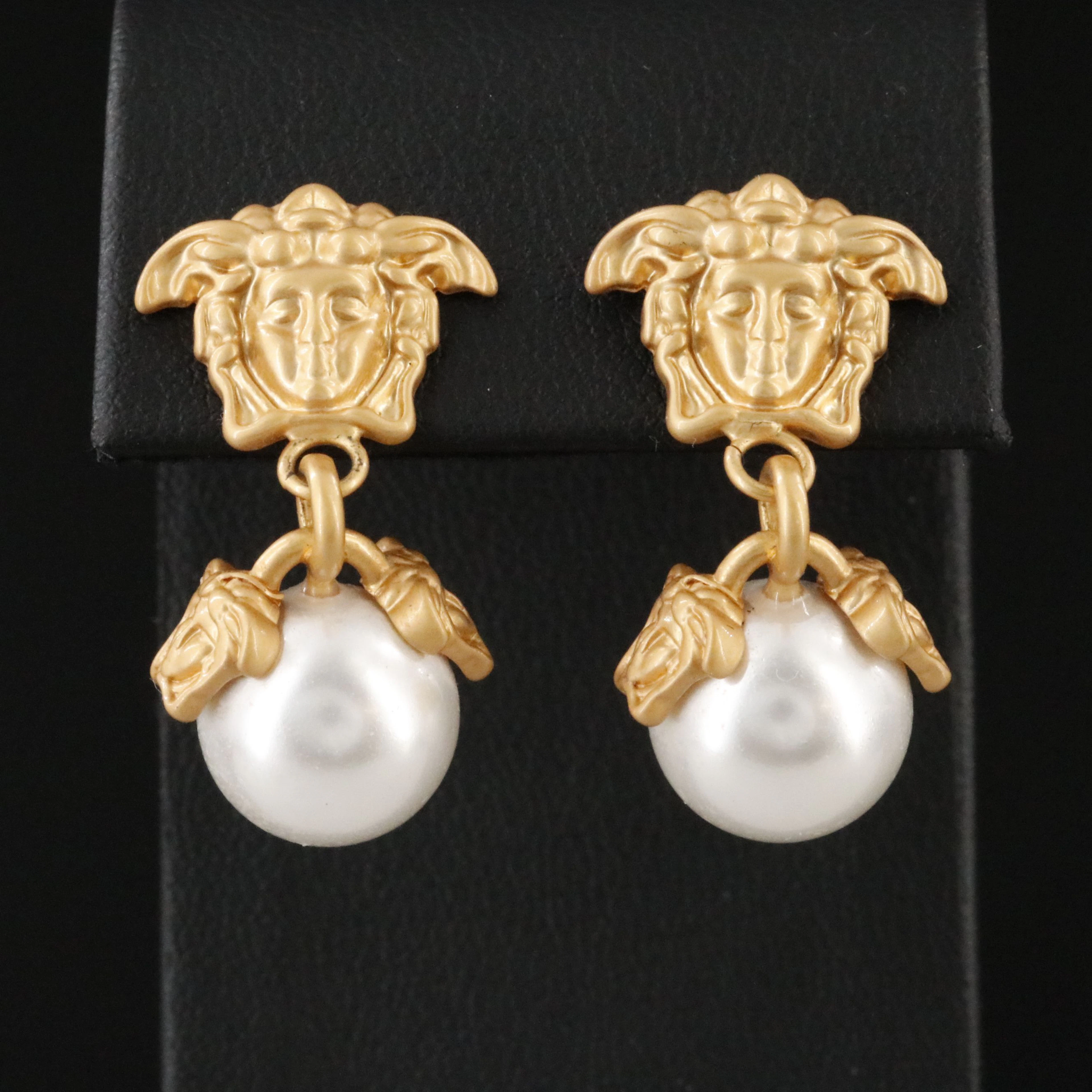 Versace Medusa Faux Pearl Drop Earrings