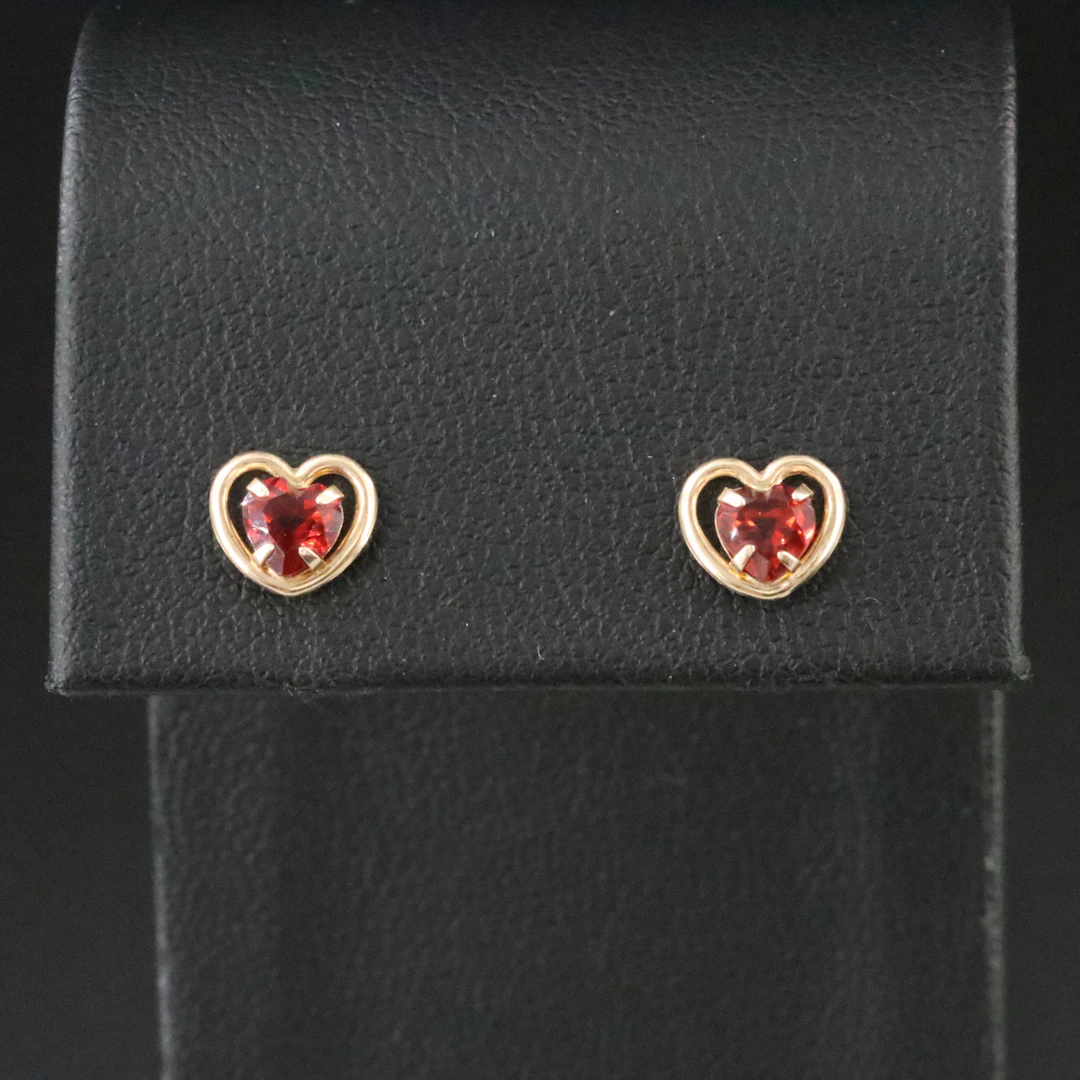 10K Garnet Heart Earrings