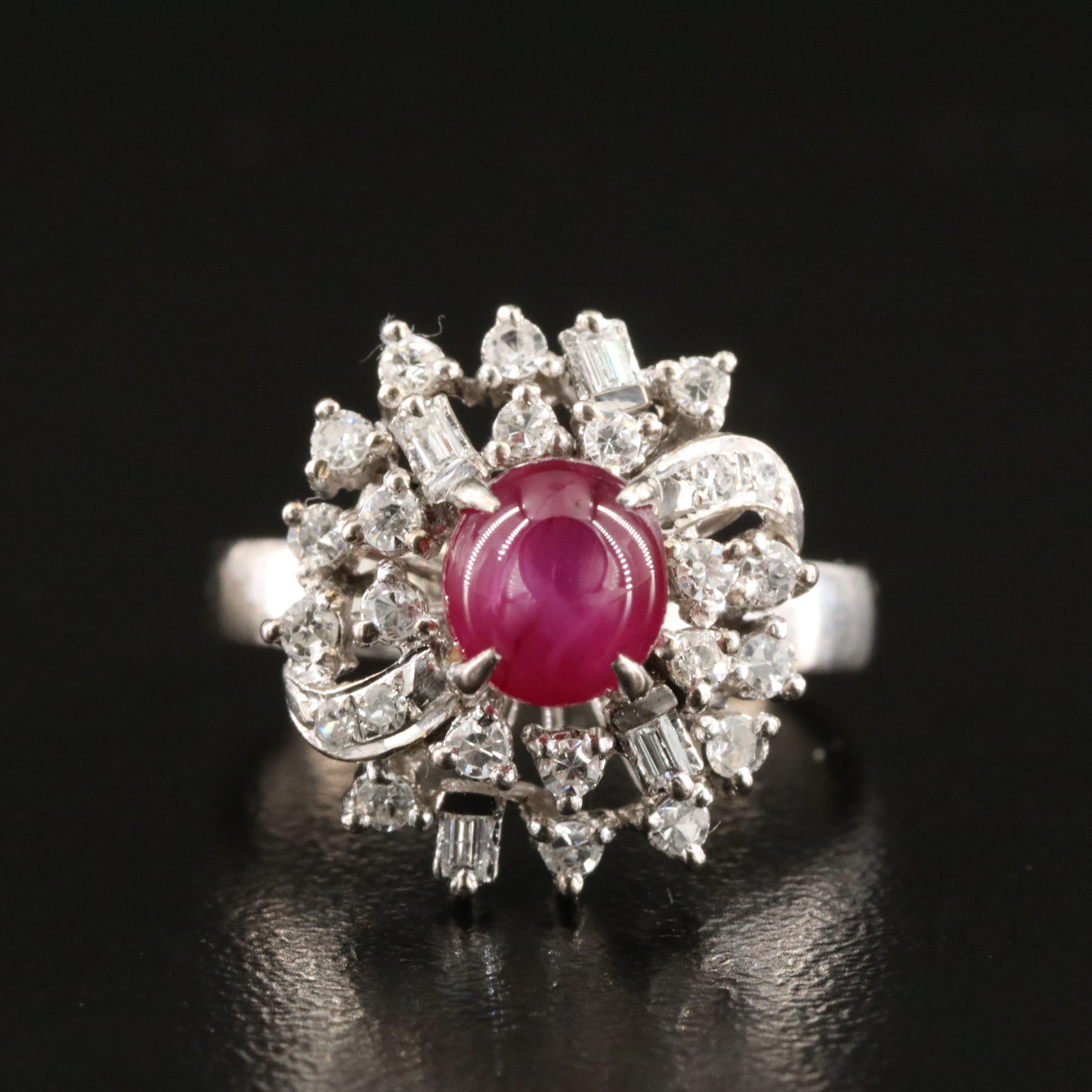 War Era Silver/Palladium Star Ruby and Diamond Ring