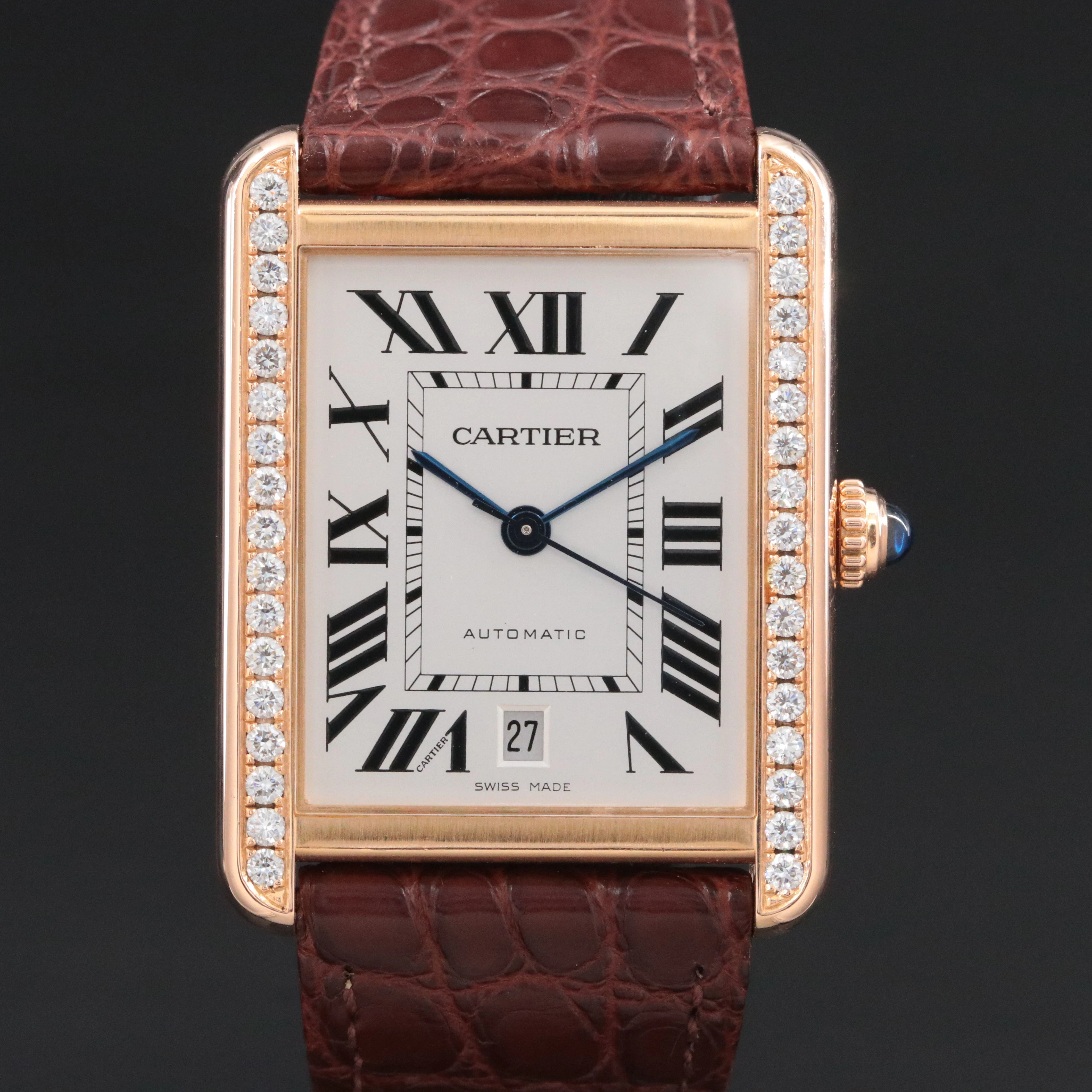 Cartier Tank Solo XL 18K Rose Gold Steel 0.94 CTW Diamonds Automatic Watch