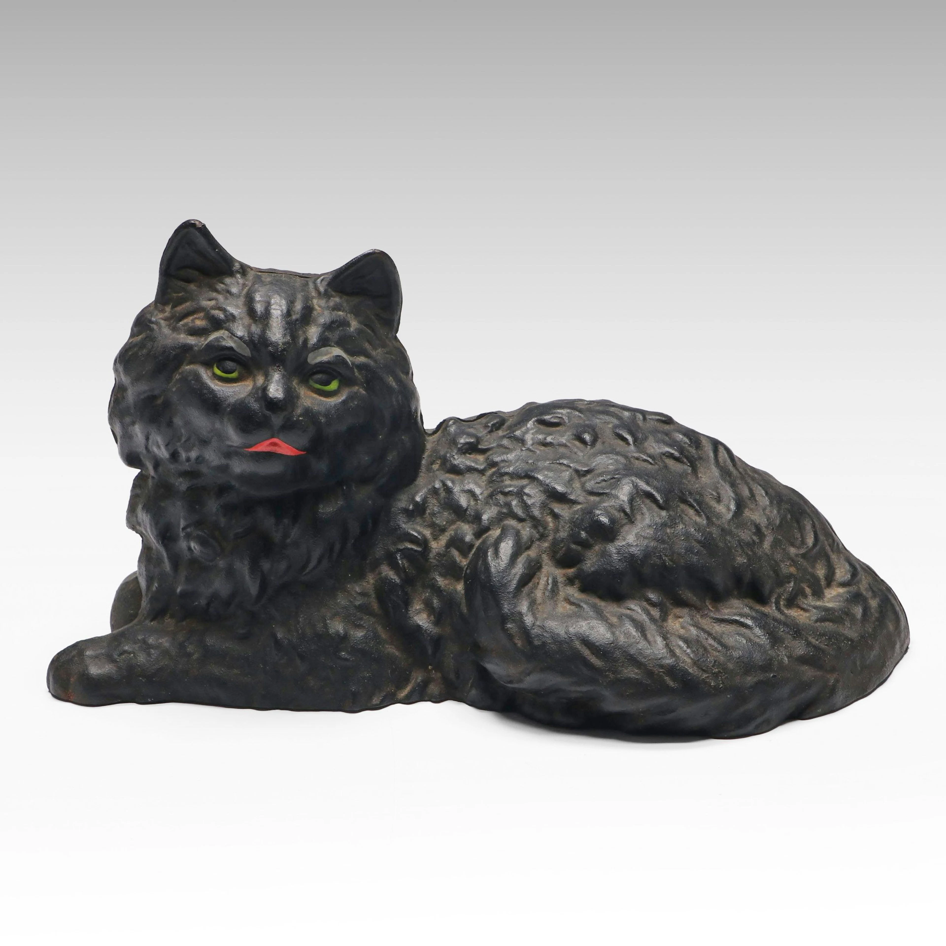 Hubley Style Cold-Painted Cast Iron Black Cat Doorstop, 1940s