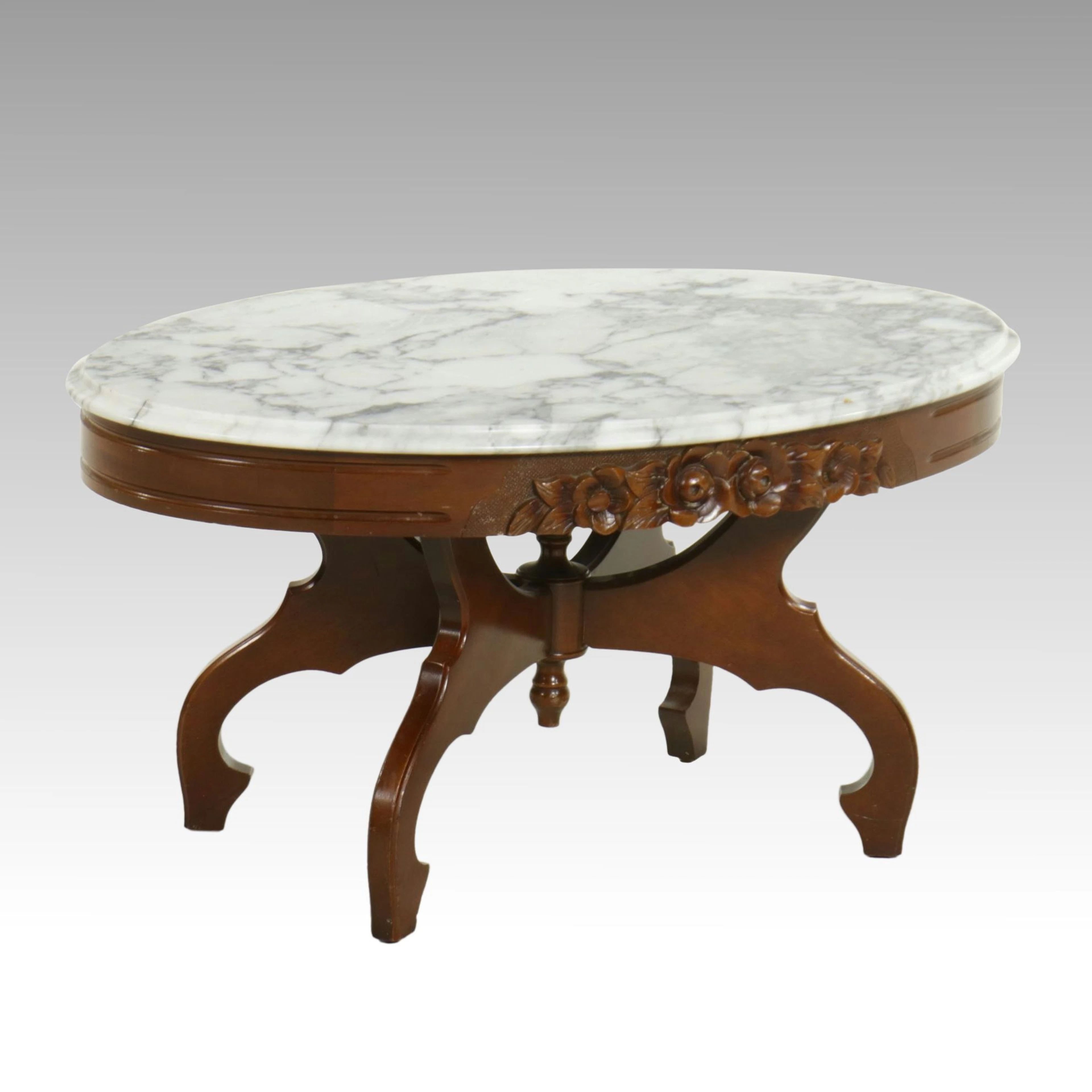 "By Victorian" Rococo Revival Style Mahogany and Marble-Top Coffee Table