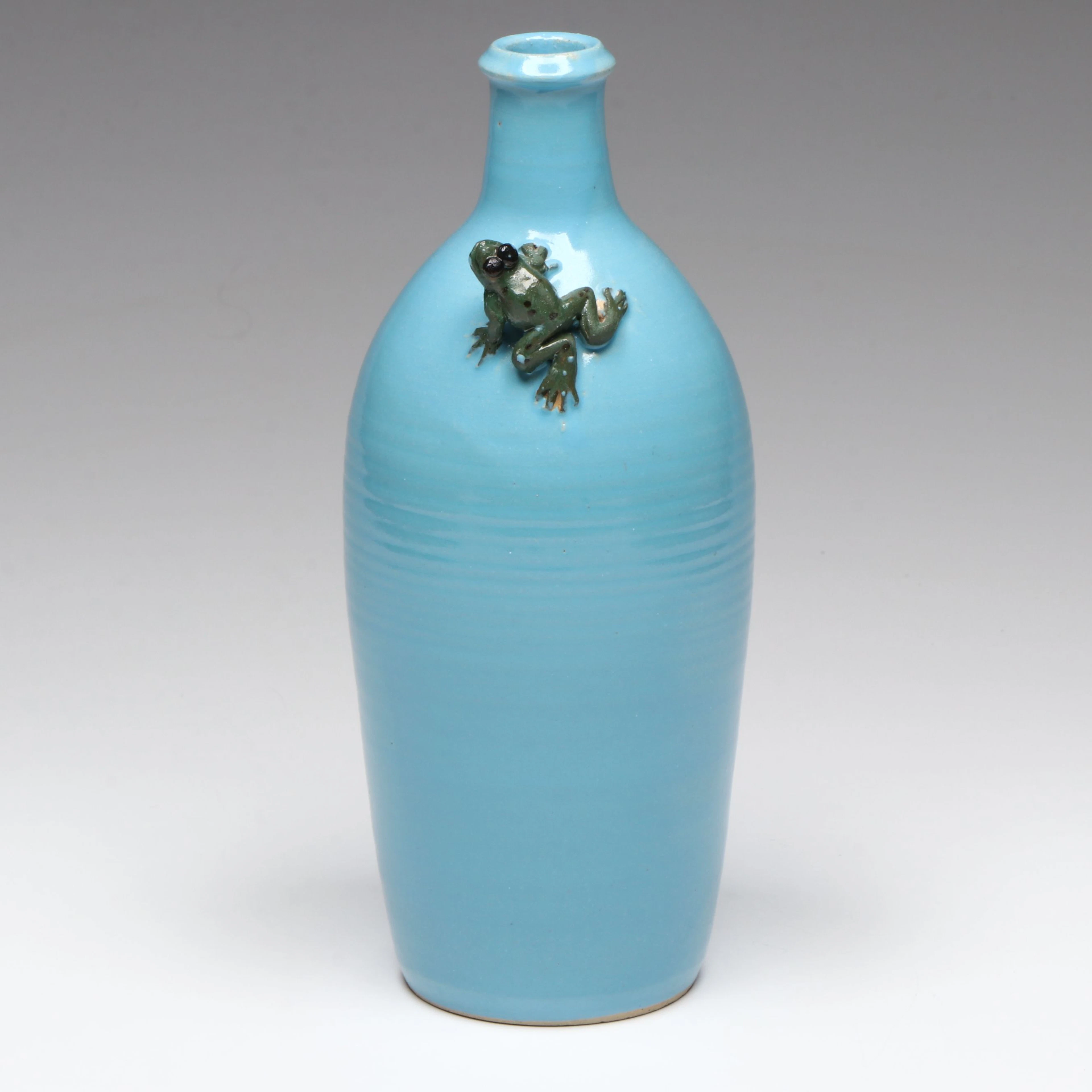McKay Pottery Blue Ceramic Frog Bud Vase, 2015