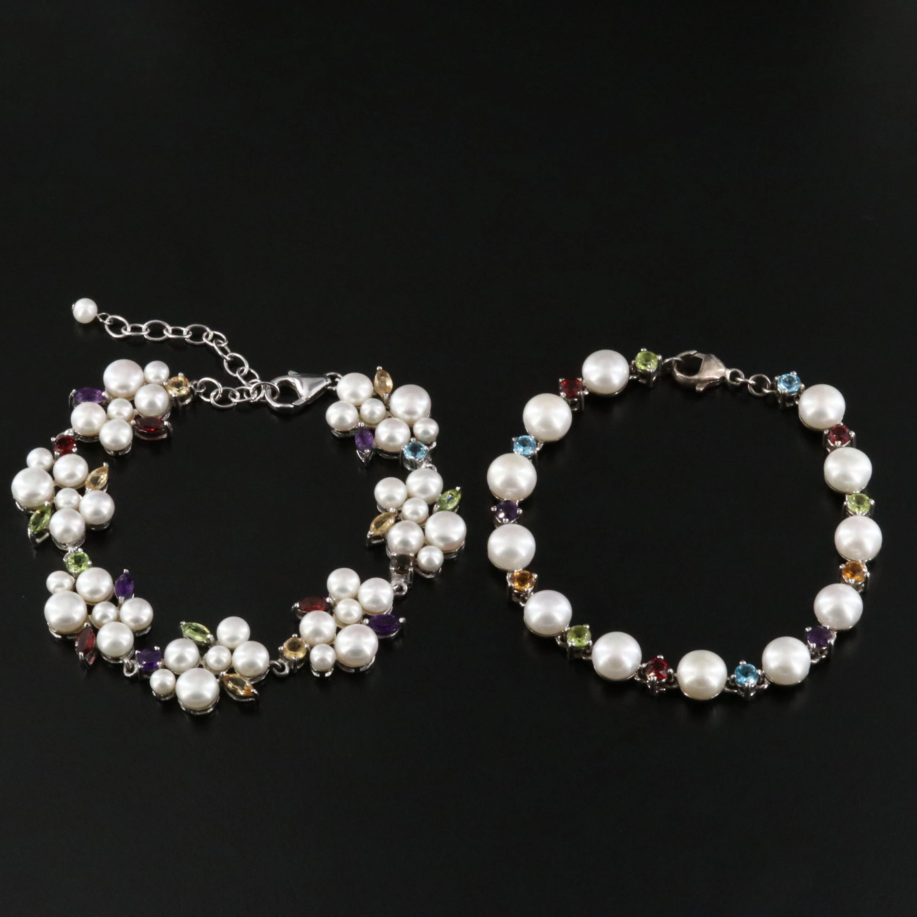 Sterling Pearl, Citrine and Amethyst Bracelets