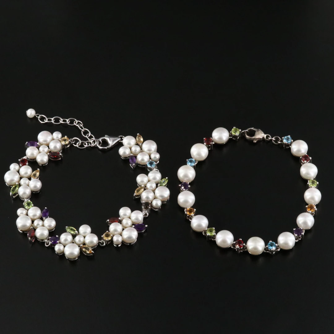 Sterling Pearl, Citrine and Amethyst Bracelets