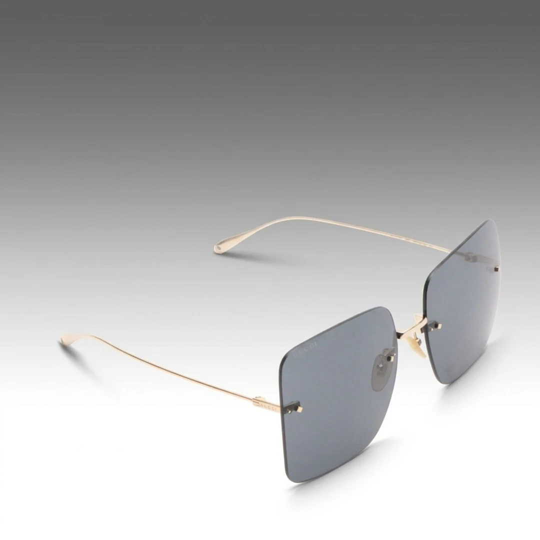 Gucci GG1147S XL Geometric Rimless Sunglasses with Case