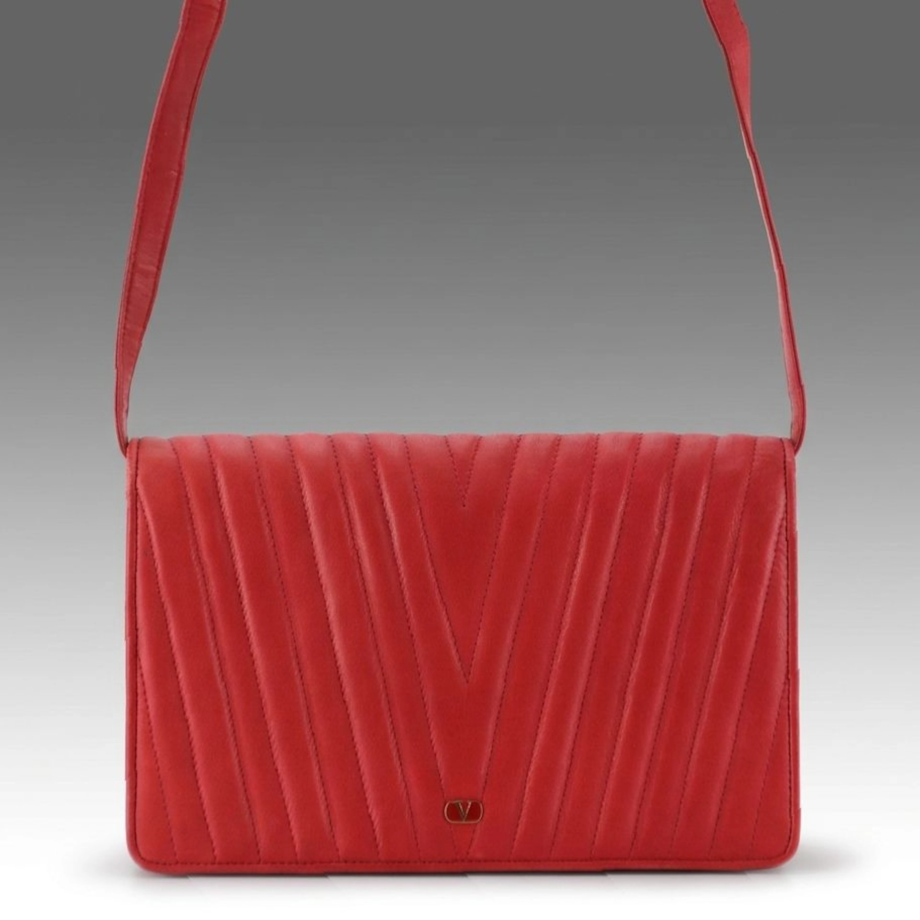 Valentino Red Chevron Quilted Leather Flap Clutch/Shoulder Bag