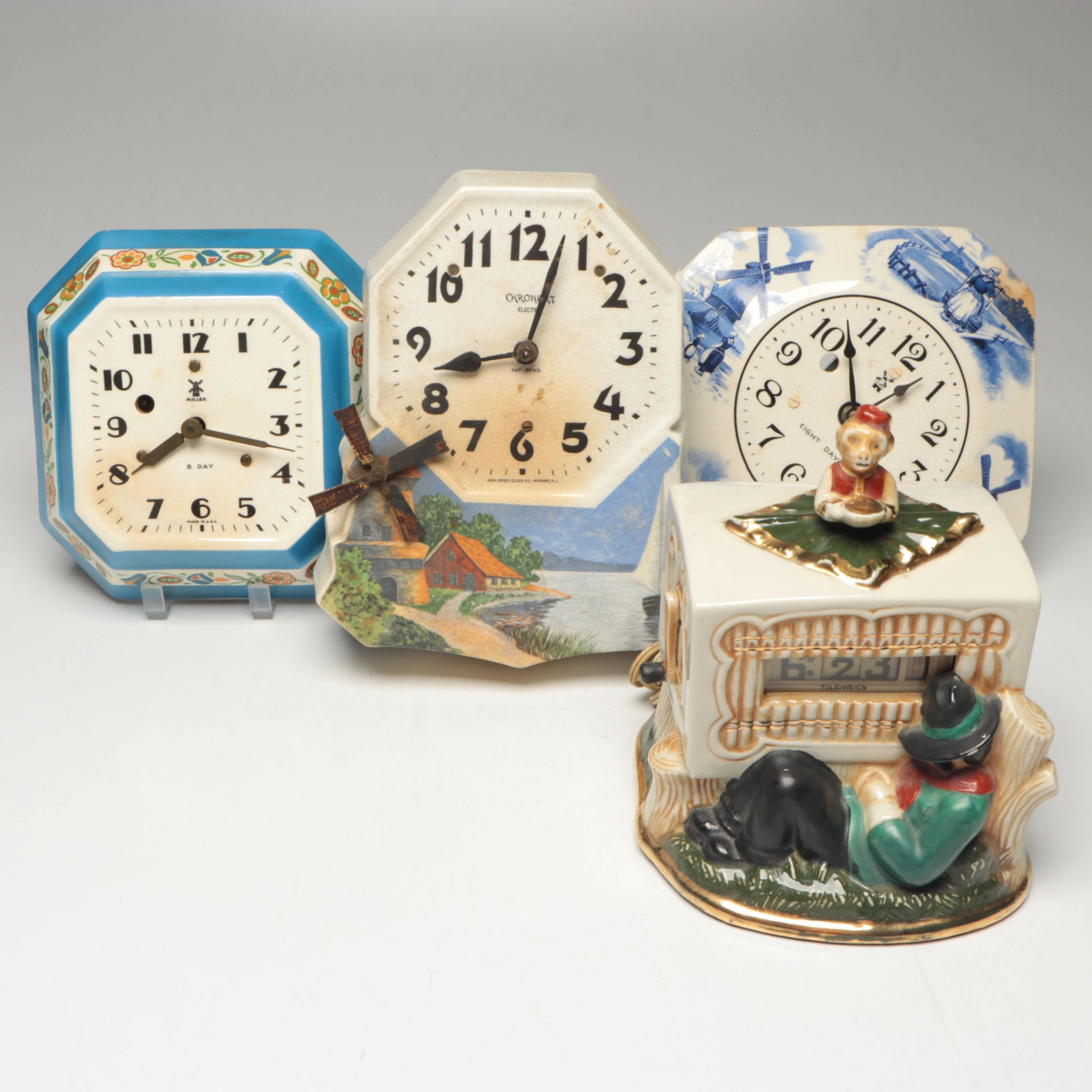 Vintage Miller, New Jersey Clock Co. and Other Ceramic Clocks