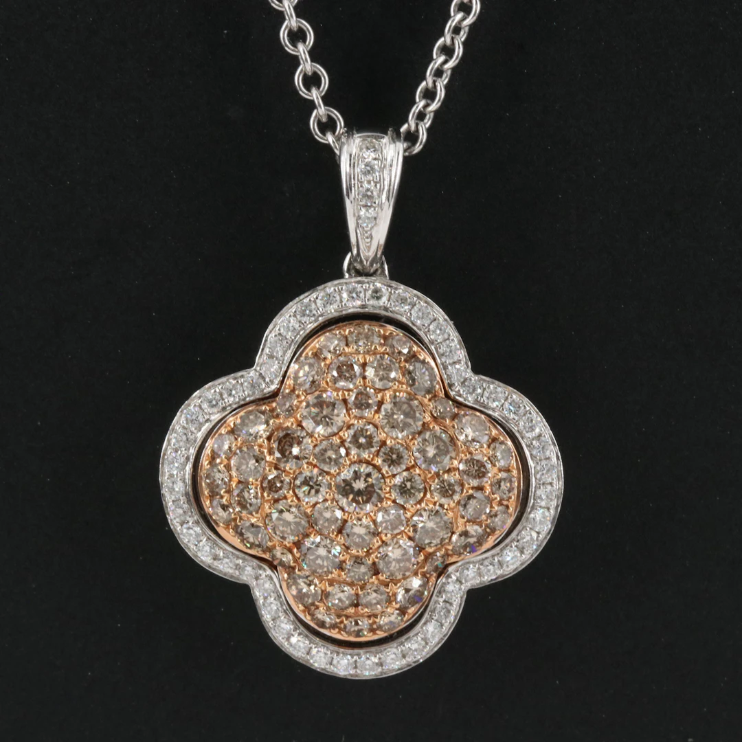 18K 1.23 CTW Diamond Including Fancy Brown Pavé Quatrefoil Pendant Necklace