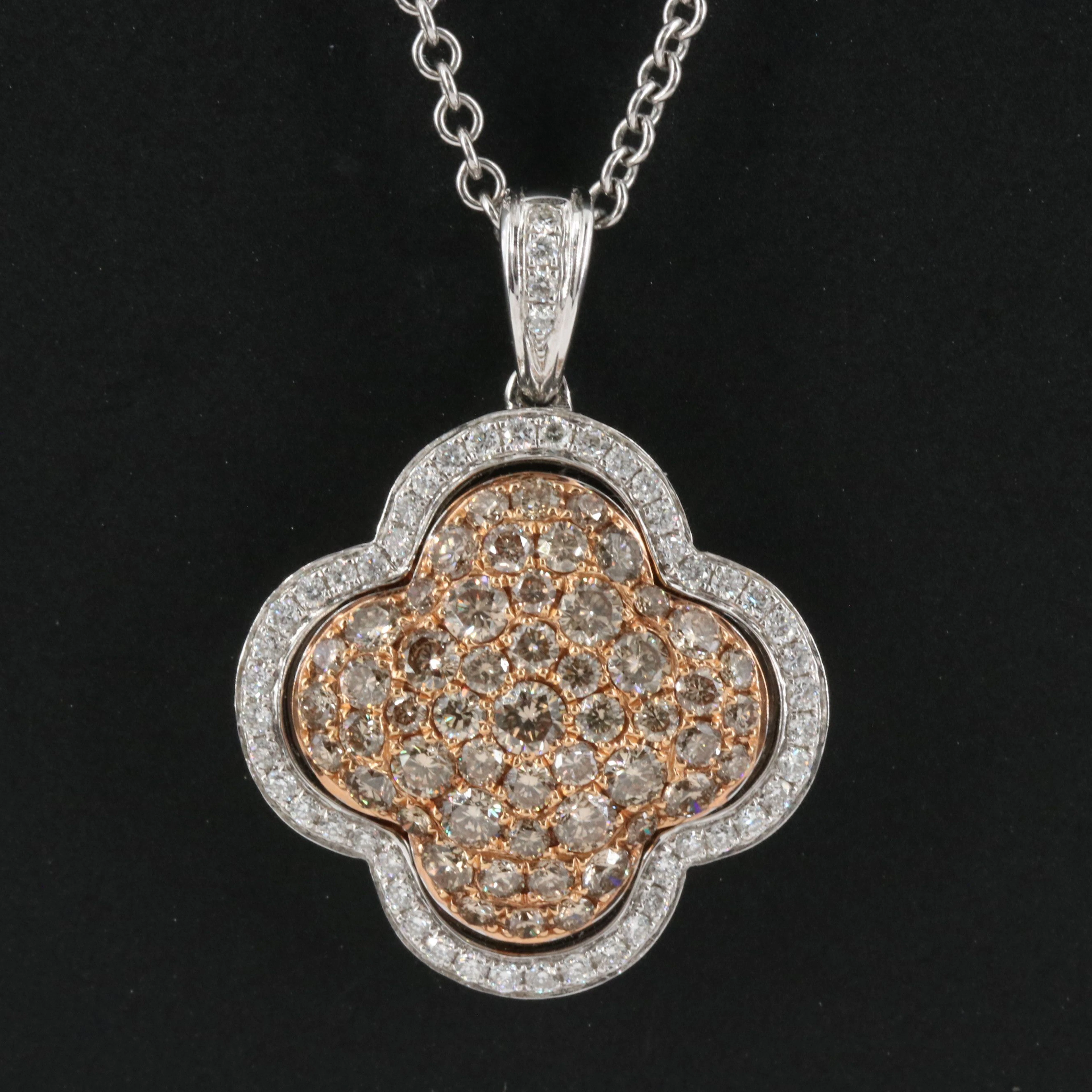 18K 1.23 CTW Diamond Including Fancy Brown Pavé Quatrefoil Pendant Necklace