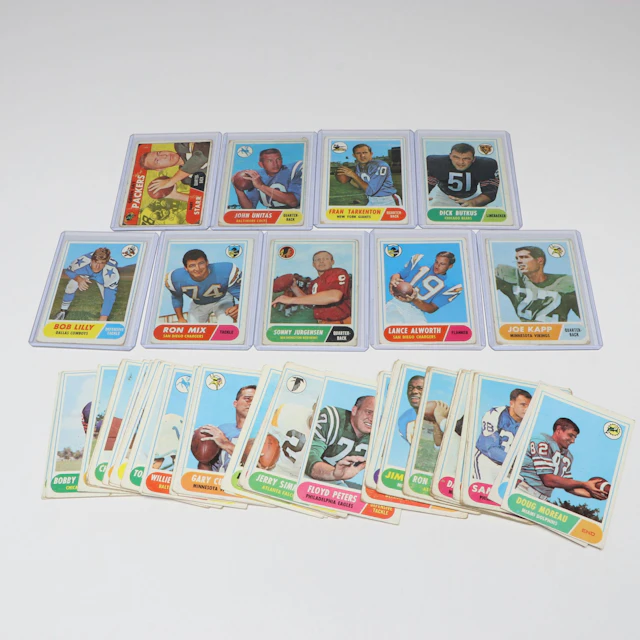 1968 Topps Football Cards with Johnny Unitas, Bart Starr, and Dick Butkus