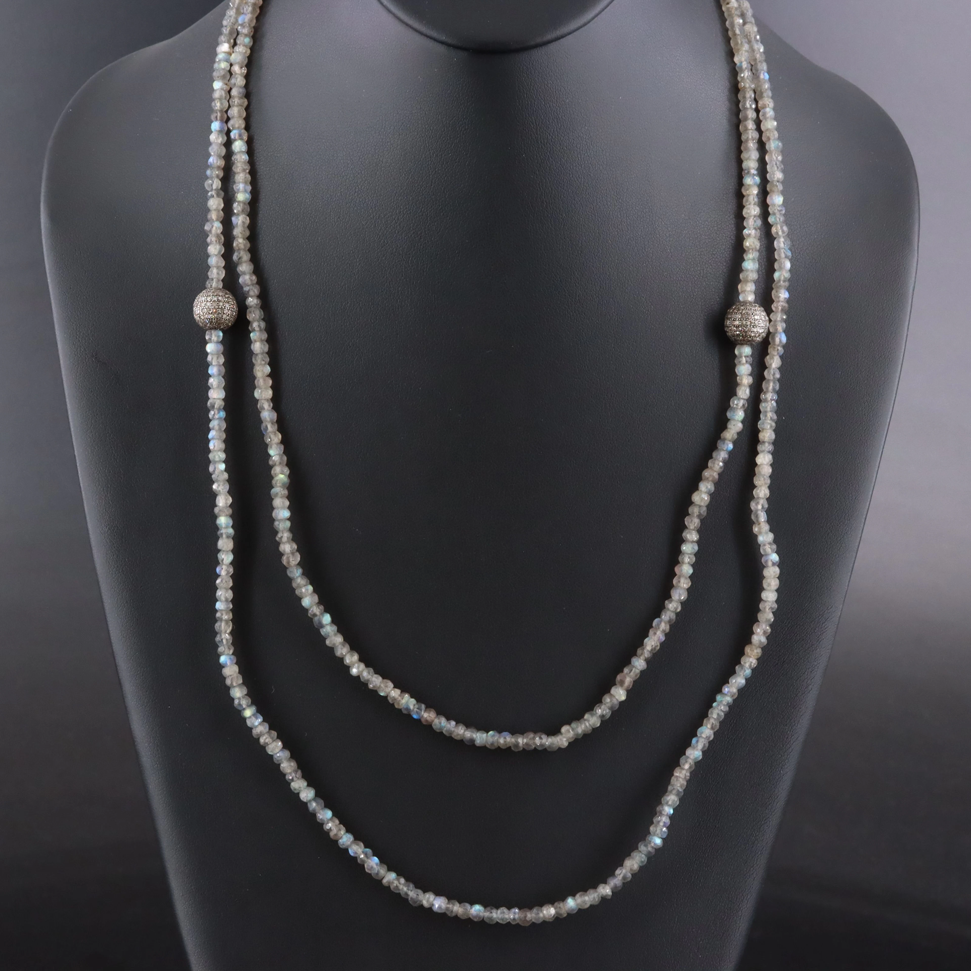 Sheryl Lowe Sterling Labradorite and Diamond Bead Necklace