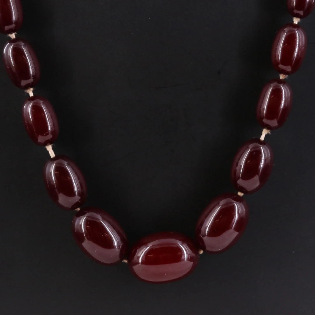 Graduated Cherry Bakelite Necklace with 14K Clasp
