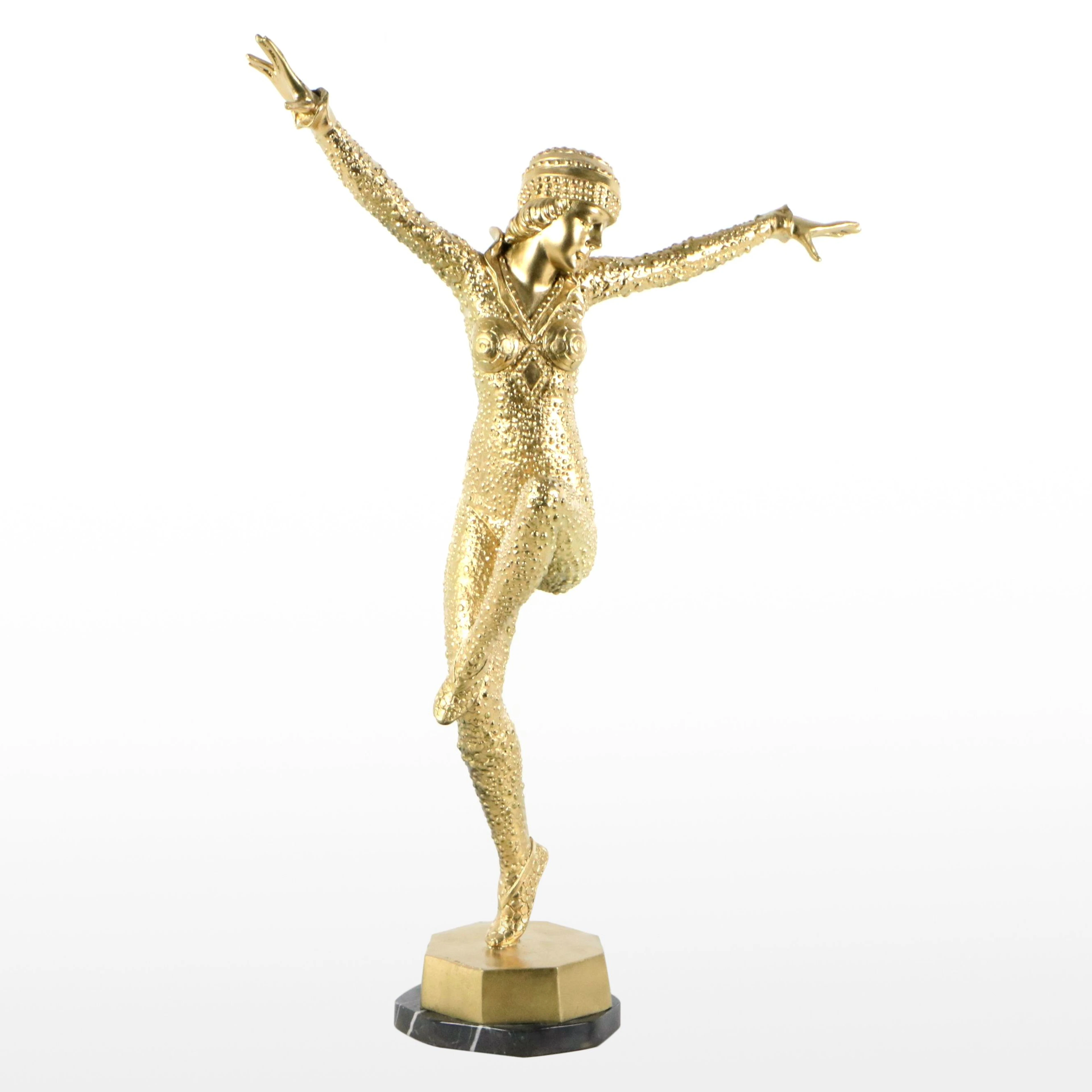 Gilded Cast Metal Sculpture After Demetre Chiparus "Dancer of Kapurthala"