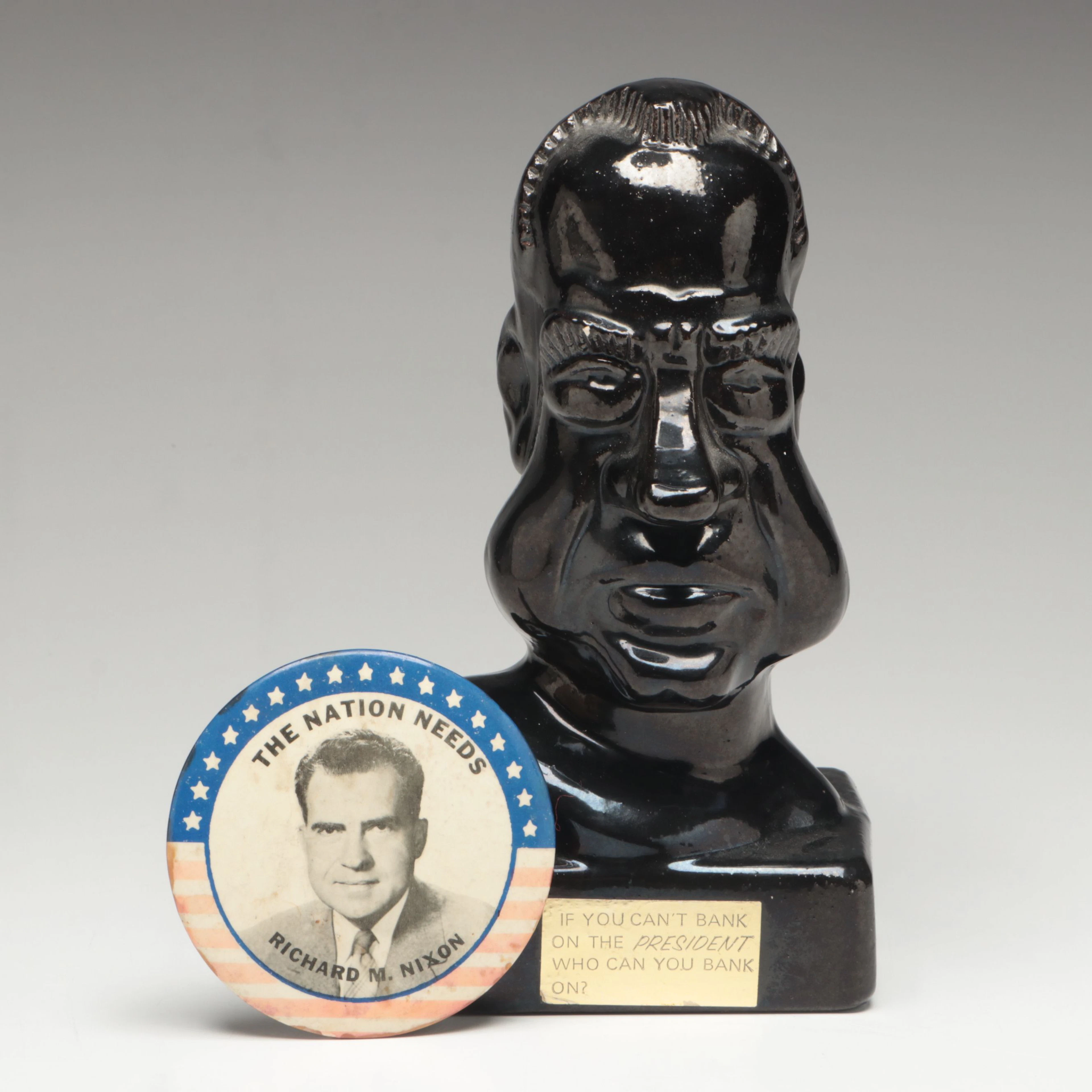 Creative Products Presidential Caricature Ceramic Bank with Nixon Pinback