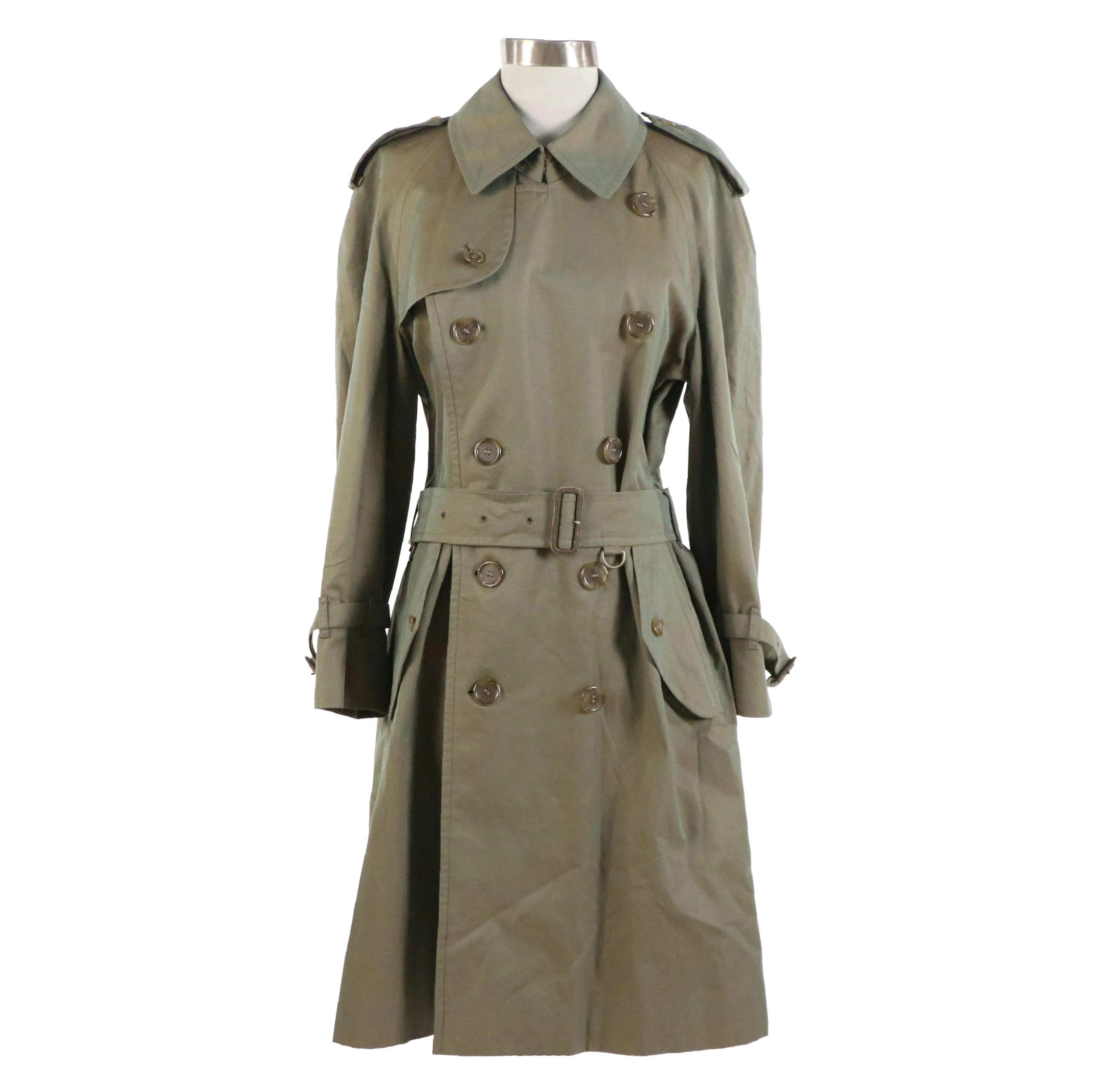 Men's Burberrys Double-Breasted Trench Coat in Iridescent Khaki Green Cotton